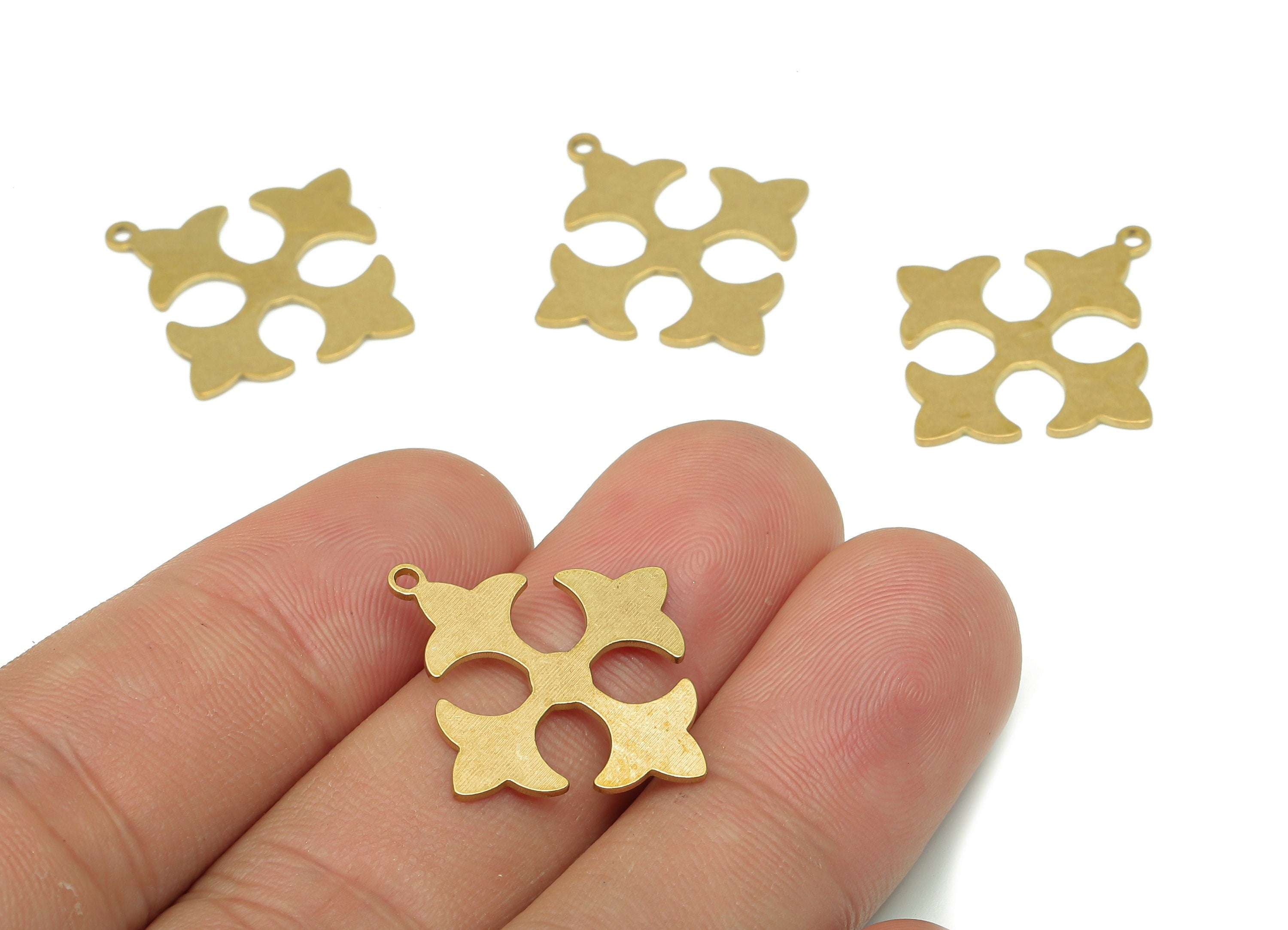 Brass Square Earring Charms - Raw Brass Cutout Earring - Flower Pendant With Loop - Botanical Charm For Necklace - 24.6x22.5x0.7mm - PPA5030 - DOMEDBAZAAR