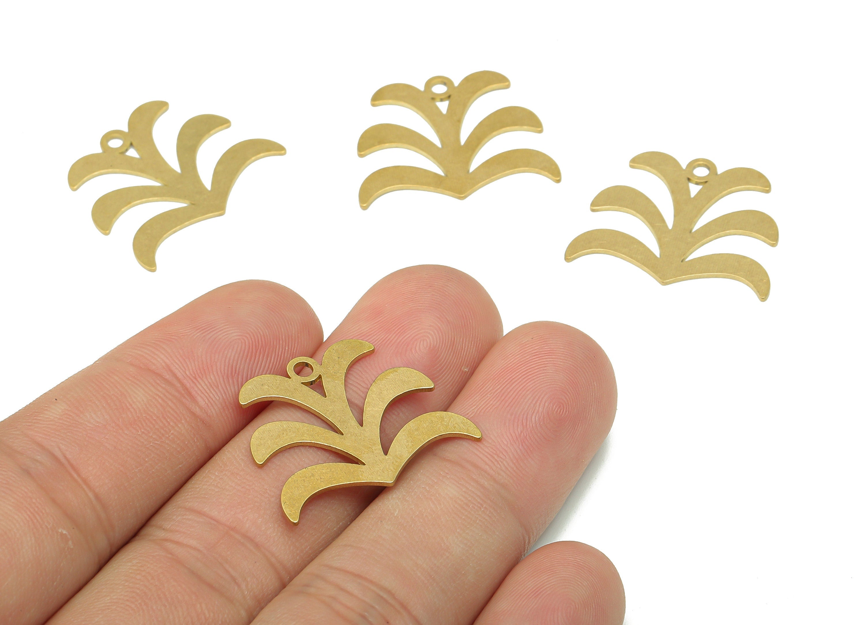 Brass Flower Earring Charms - Raw Brass Cutout Earring - Flower Pendant With Loop - Shrub Charm For Necklace - 24.9x20.29x0.64mm - PPA5035 - DOMEDBAZAAR