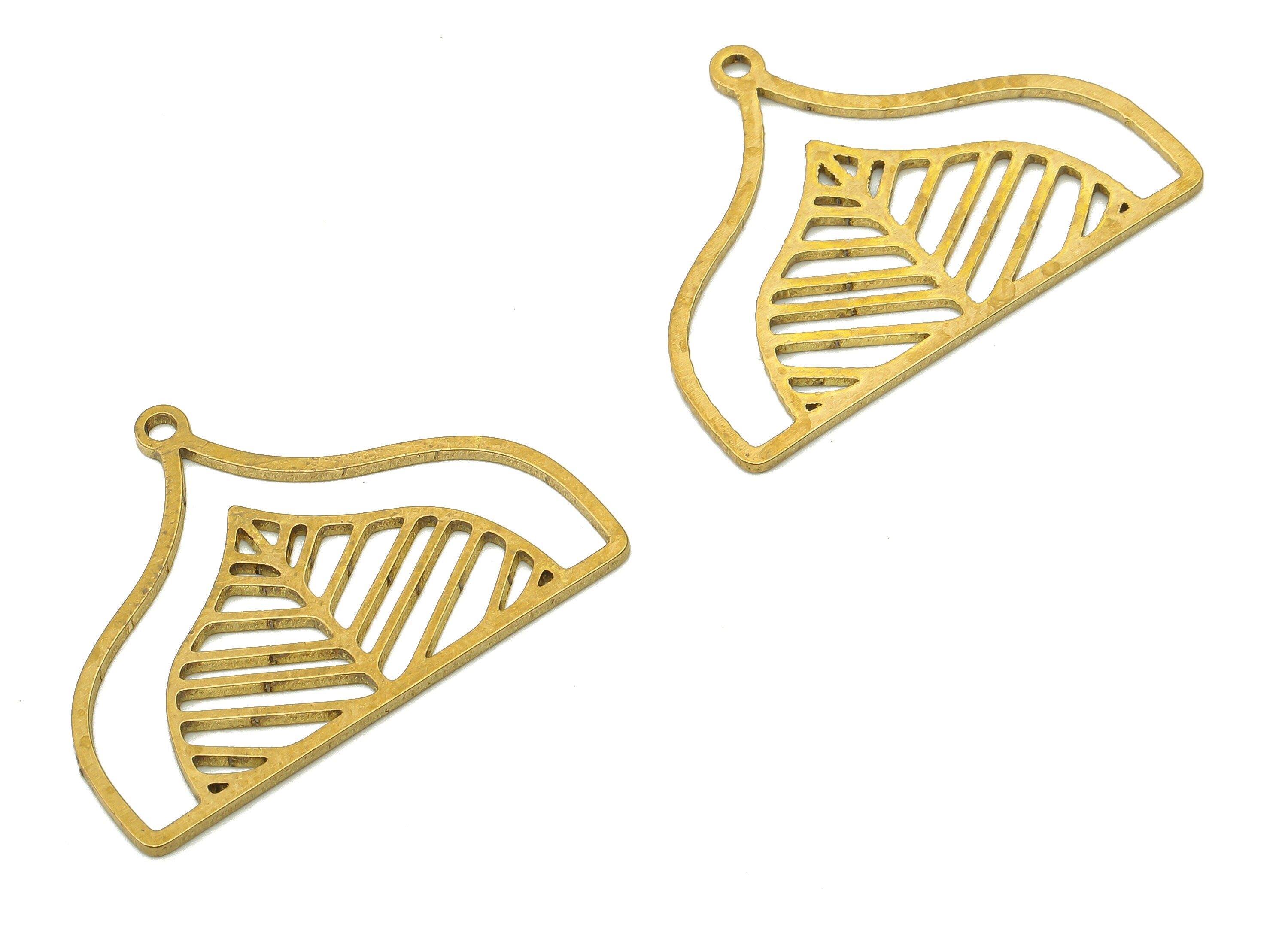 Brass Domed Leaf Earring Charms - Raw Brass Domed Pendant With Loop - For Necklace - Nervure Earring Charm - 29.73x22.19x0.86mm - PPA5310 - DOMEDBAZAAR