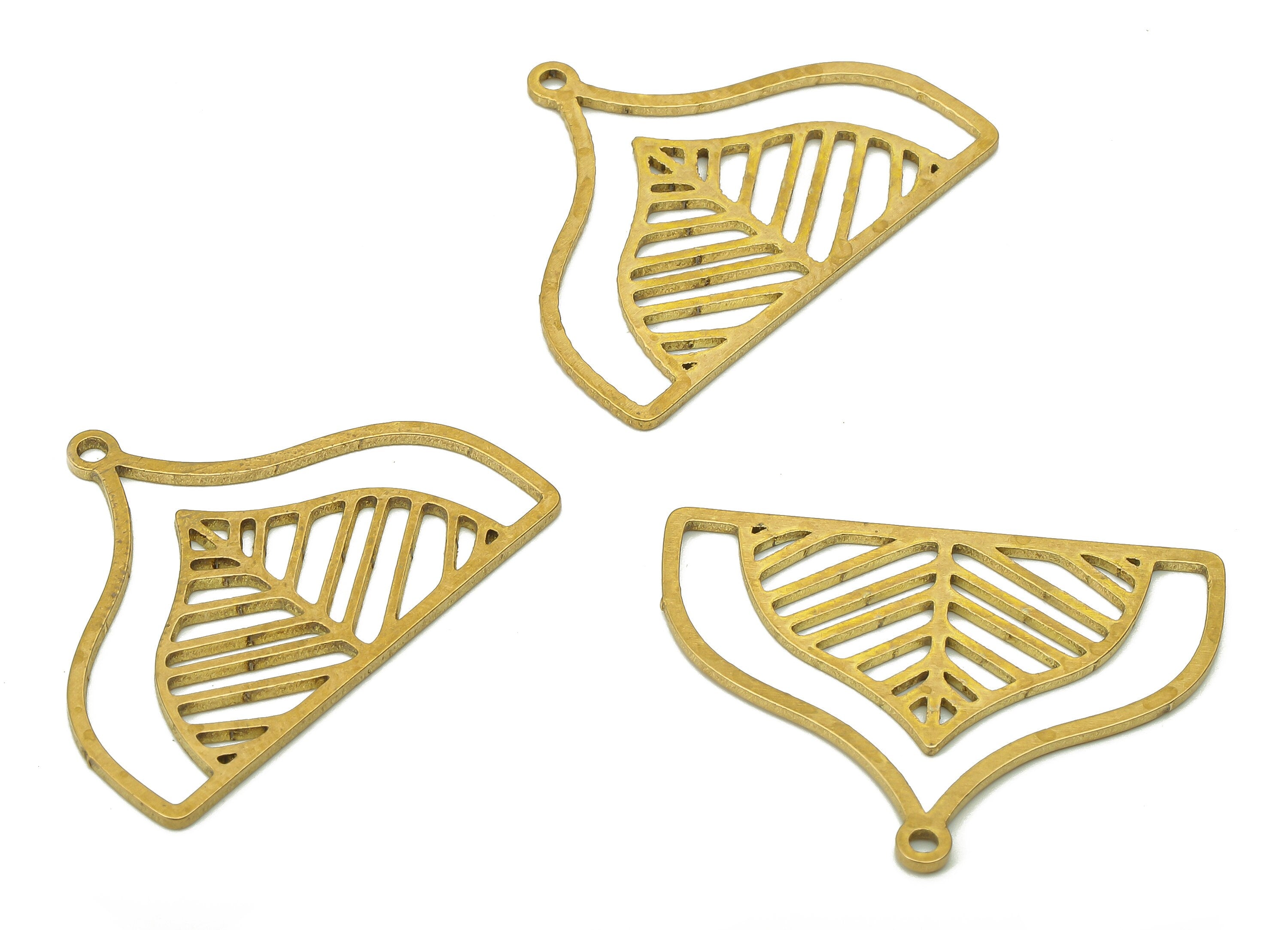 Brass Domed Leaf Earring Charms - Raw Brass Domed Pendant With Loop - For Necklace - Nervure Earring Charm - 29.73x22.19x0.86mm - PPA5310 - DOMEDBAZAAR