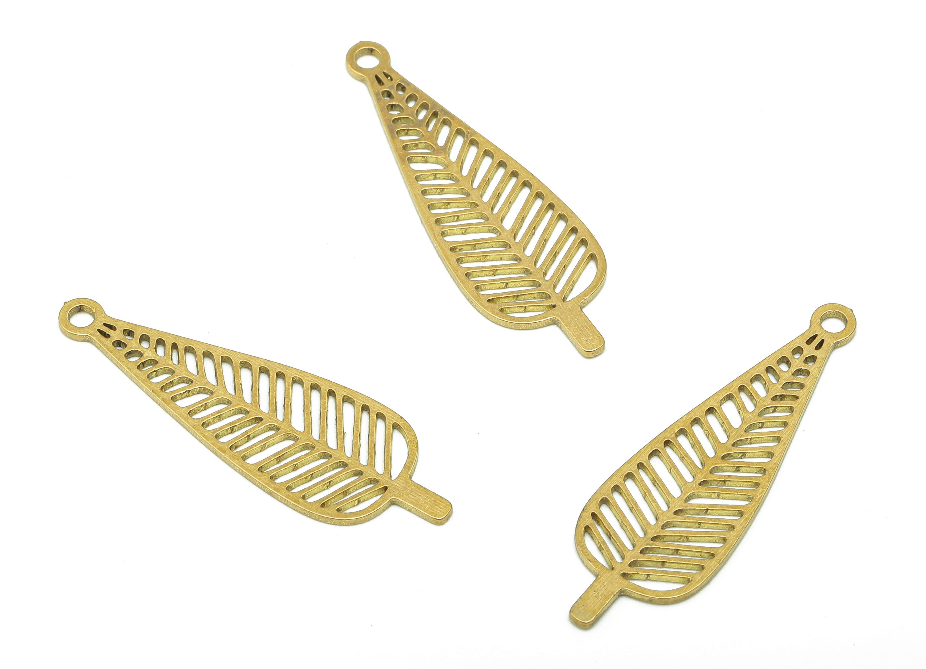 Brass Lobed Leaf Charms - Raw Brass Cutout Earring - Leaf Pendant With Loop - Leaves Earring Charm For Necklace - 31.95x10.2x0.7mm - PPA5050 - DOMEDBAZAAR