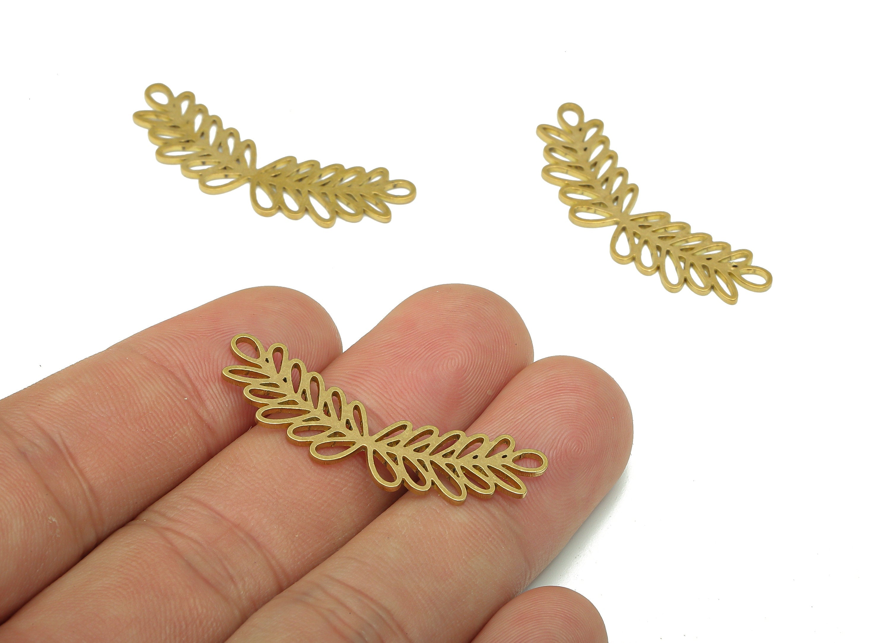 Brass Leaf Branch Earring Connector - Raw Brass Cutout Earring - Leaves Branch Pendant With Loop - Botanical Charm -37.6x10.6x0.8mm -PPA5113 - DOMEDBAZAAR