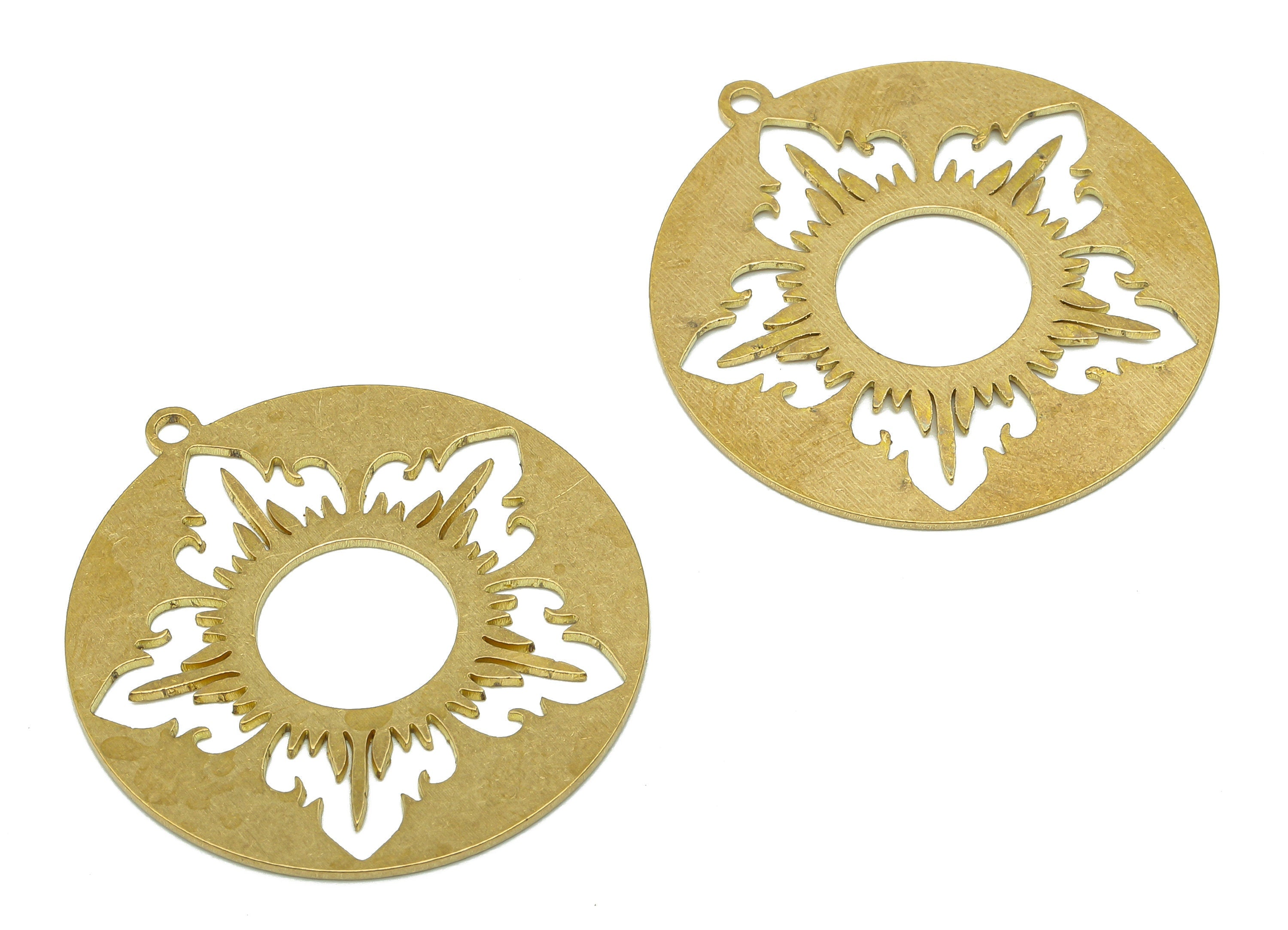 Brass Round Earring Charm - Raw Brass Cutout Earring - Circle Pendant With Loop - Flower Botanical For Necklace - 31.9x29.5x0.7mm - PPA5117 - DOMEDBAZAAR