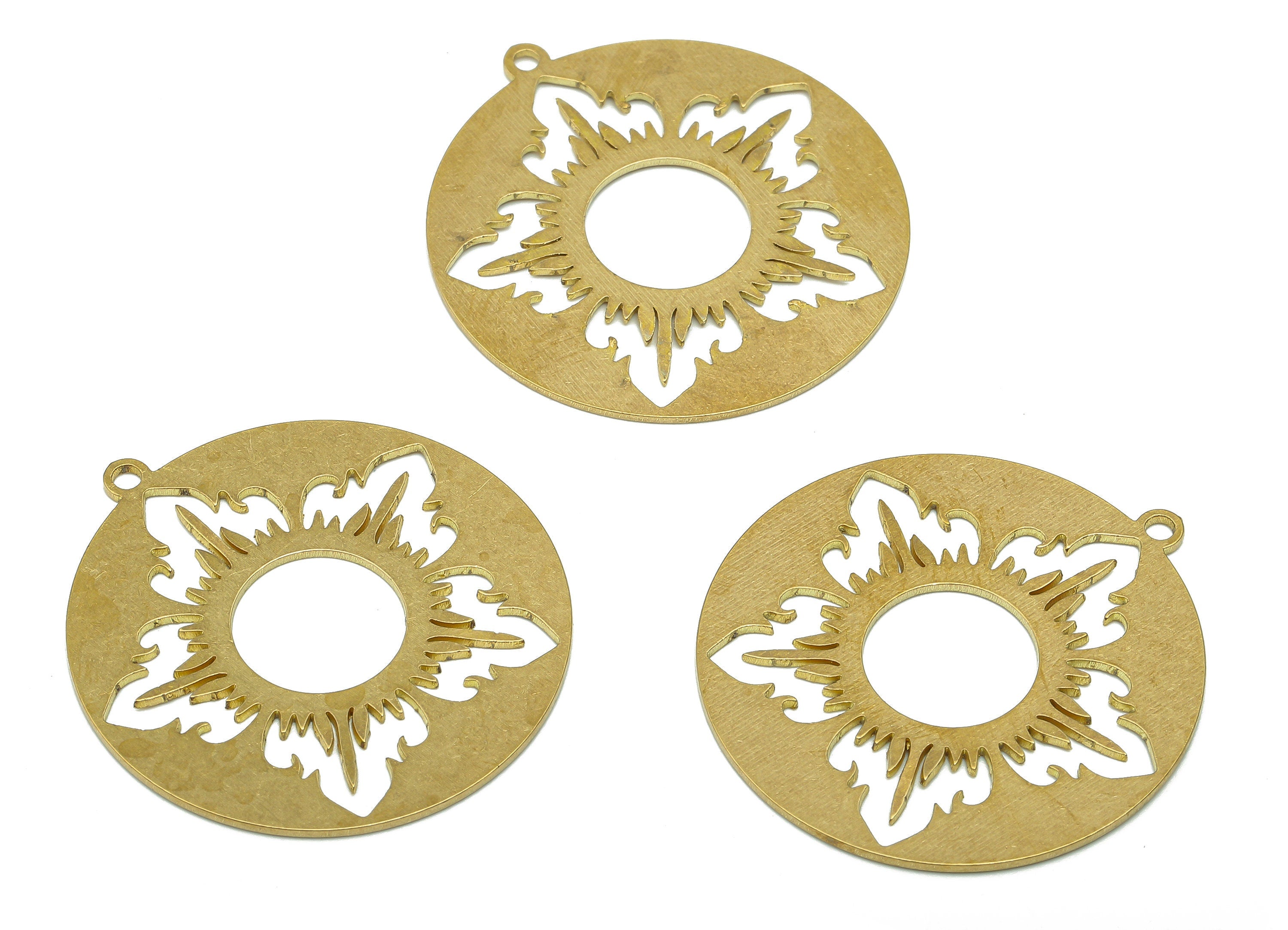 Brass Round Earring Charm - Raw Brass Cutout Earring - Circle Pendant With Loop - Flower Botanical For Necklace - 31.9x29.5x0.7mm - PPA5117 - DOMEDBAZAAR