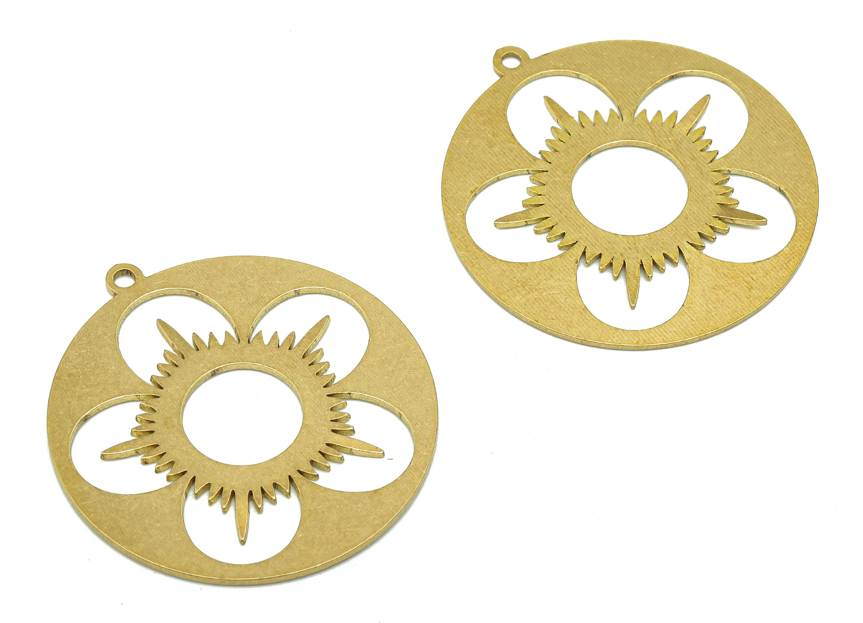 Brass Round Earring Charm - Raw Brass Cutout Earring - Circle Pendant With Loop - Flower Botanical For Necklace - 31.9x29.6x0.7mm - PPA5119 - DOMEDBAZAAR