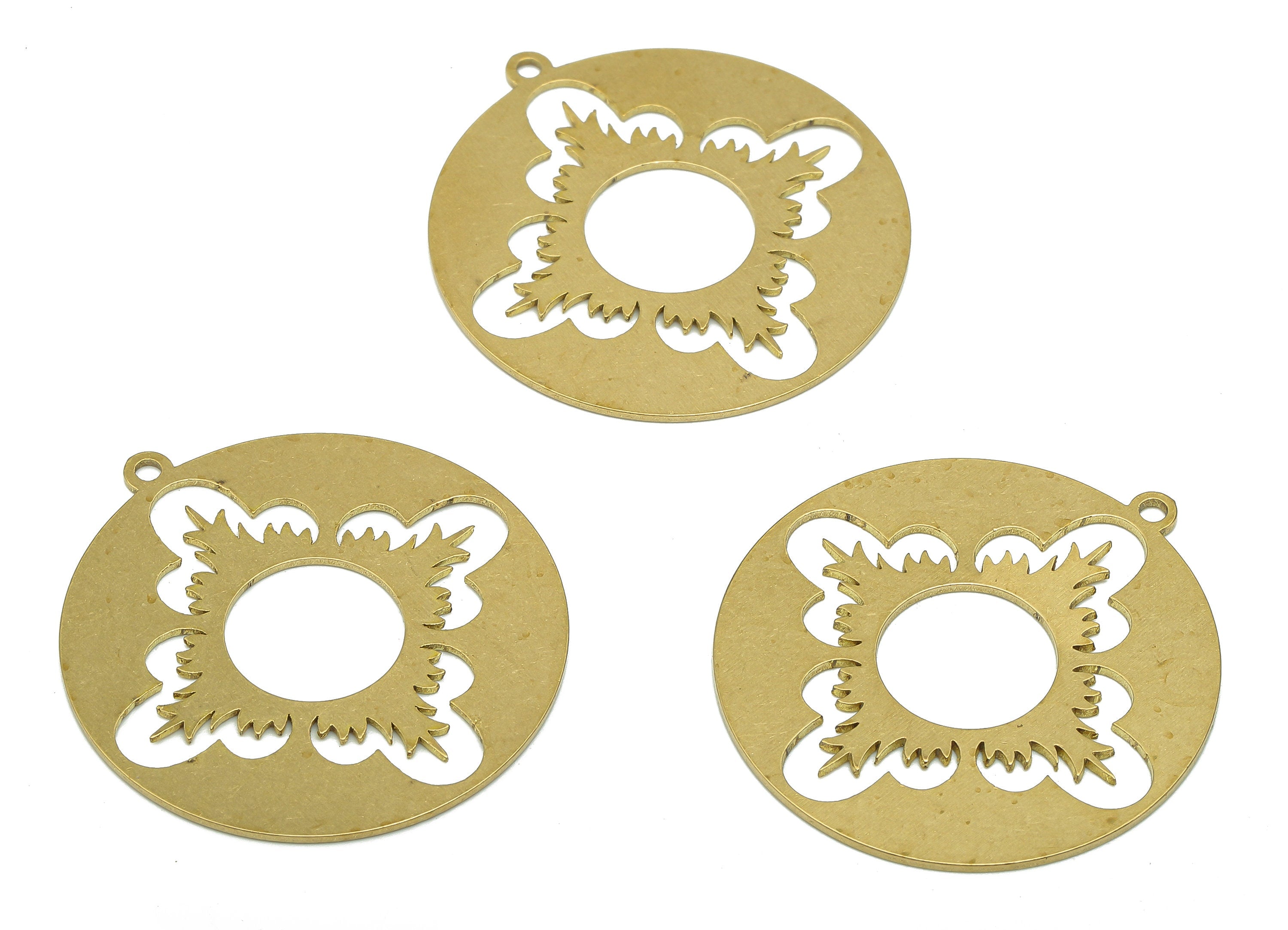 Brass Round Earring Charm - Raw Brass Cutout Earring - Circle Pendant With Loop - Flower Botanical For Necklace - 31.9x29.5x0.7mm - PPA5143 - DOMEDBAZAAR