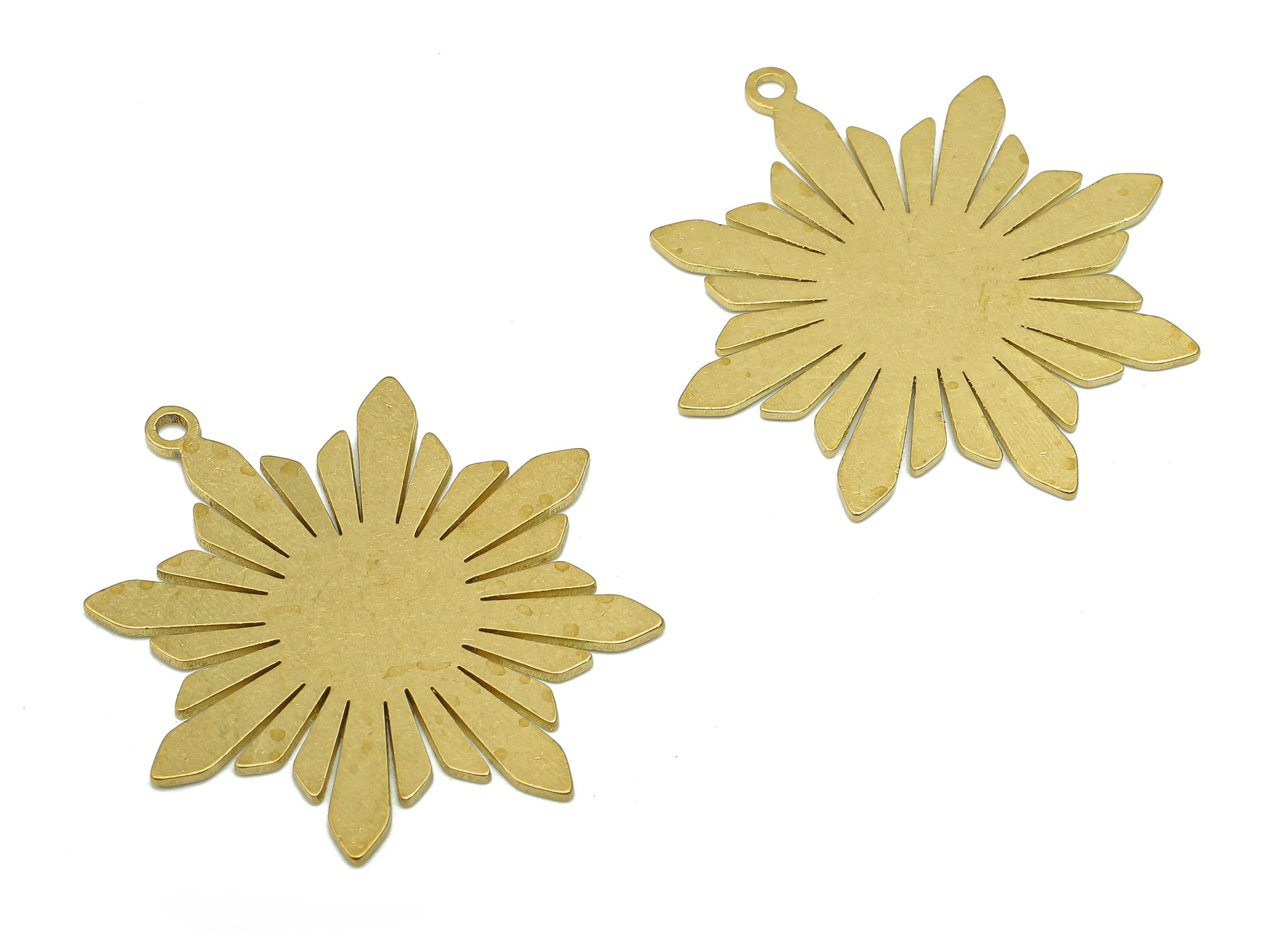 Brass Snowflake Earring Charms - Raw Brass Cutout Earring - Snowflake Pendant With Loop - For Necklace - 29.8x27.6x0.7mm - PPA5156 - DOMEDBAZAAR