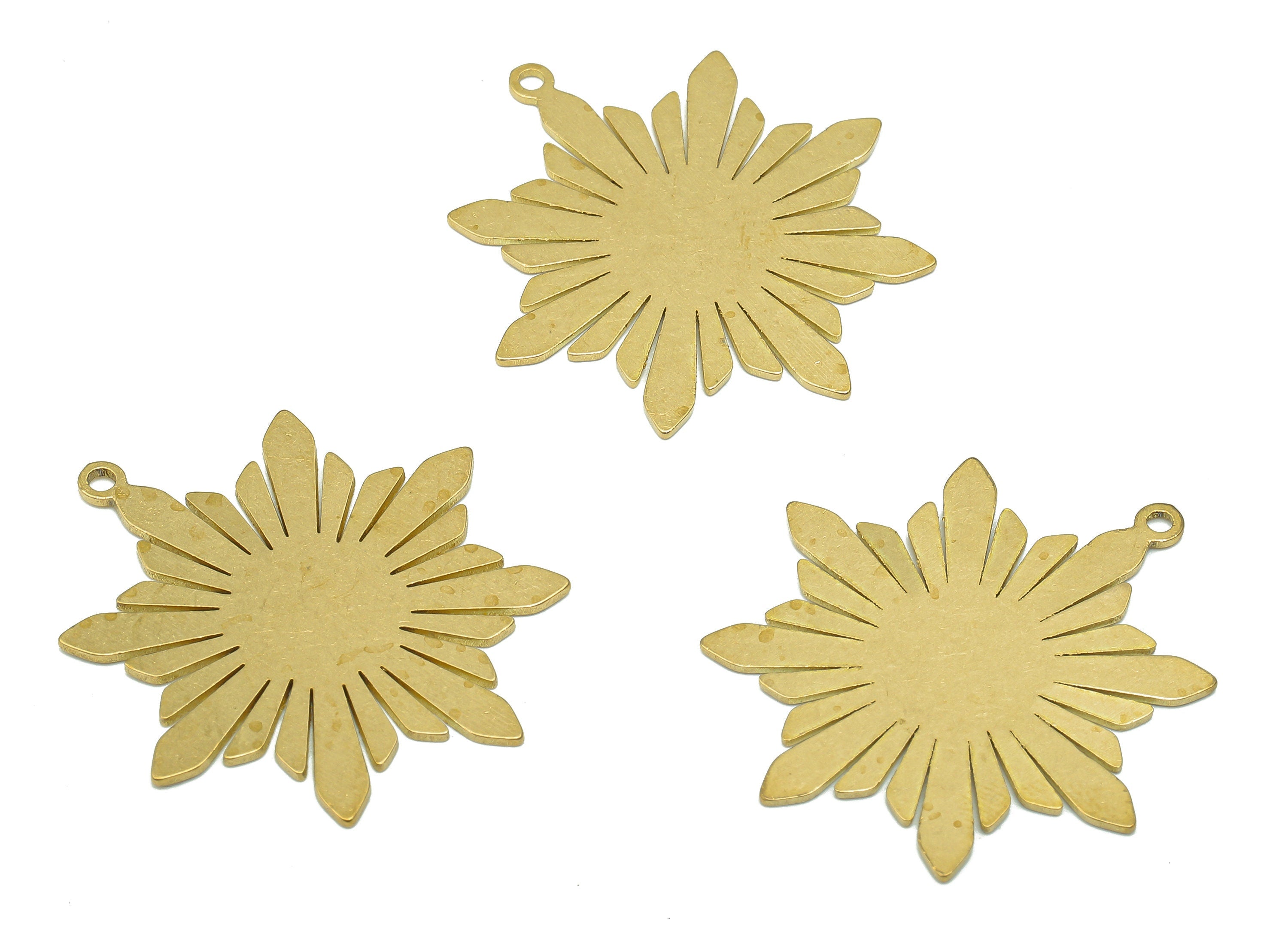 Brass Snowflake Earring Charms - Raw Brass Cutout Earring - Snowflake Pendant With Loop - For Necklace - 29.8x27.6x0.7mm - PPA5156 - DOMEDBAZAAR
