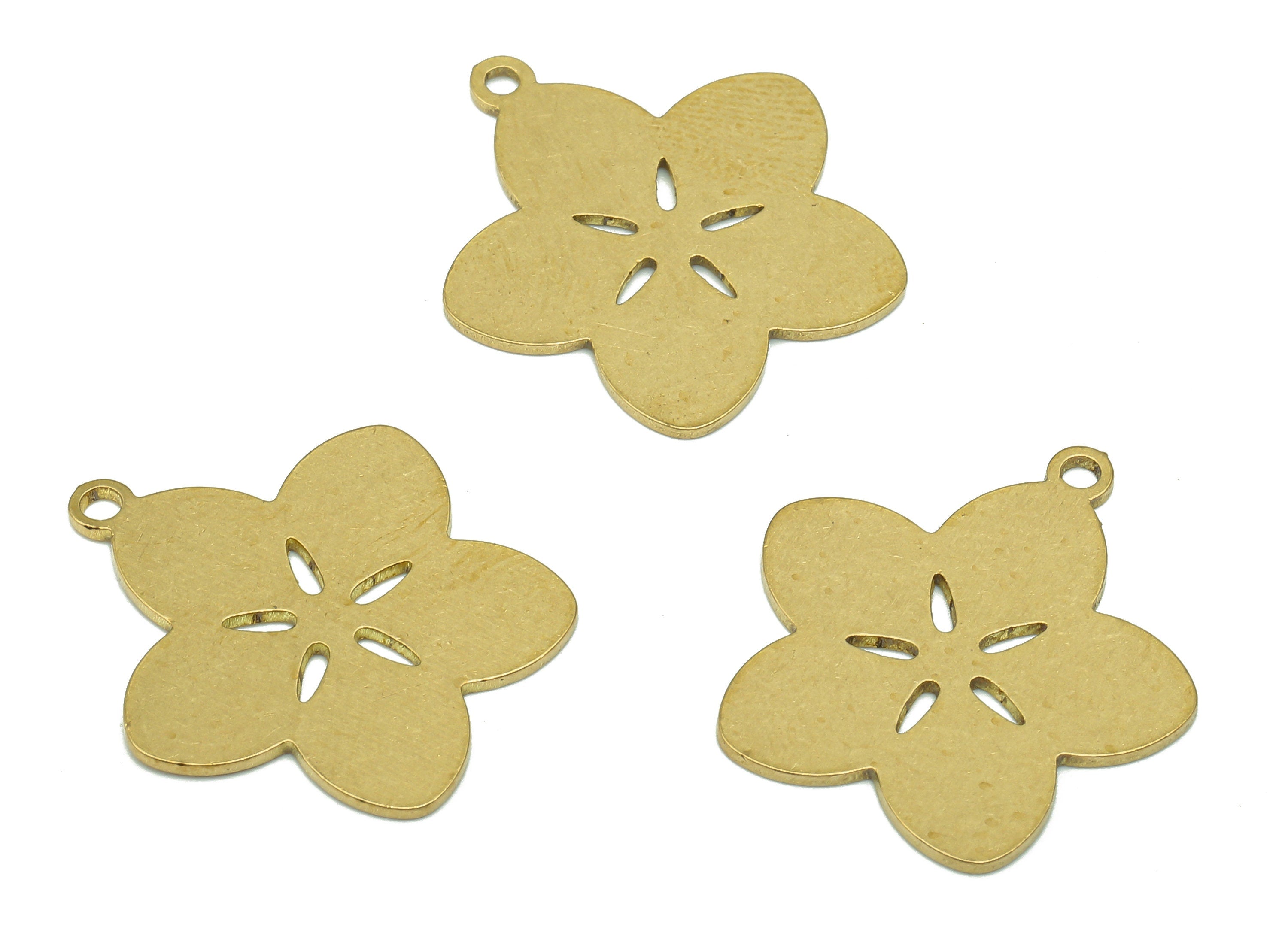 Brass Flower Earring Charms - Raw Brass Cutout Earring - Flower Pendant With Loop - Botanical Charm For Necklace - 19.9x18.4x0.7mm - PPA5157 - DOMEDBAZAAR