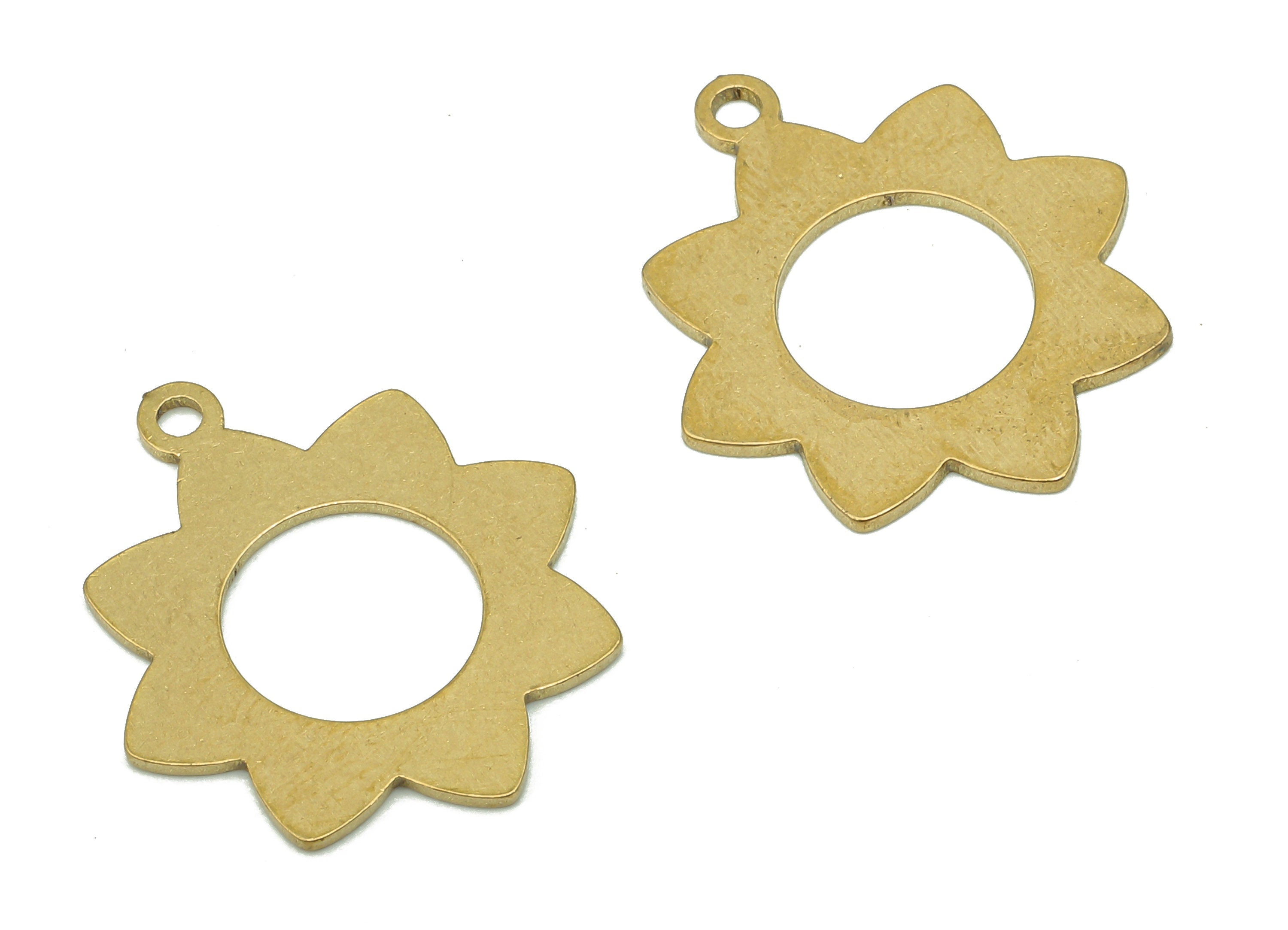 Brass Flower Earring Charms - Raw Brass Cutout Earring - Flower Pendant With Loop - Botanical Charm For Necklace - 20x17.48x0.6mm - PPA5167 - DOMEDBAZAAR