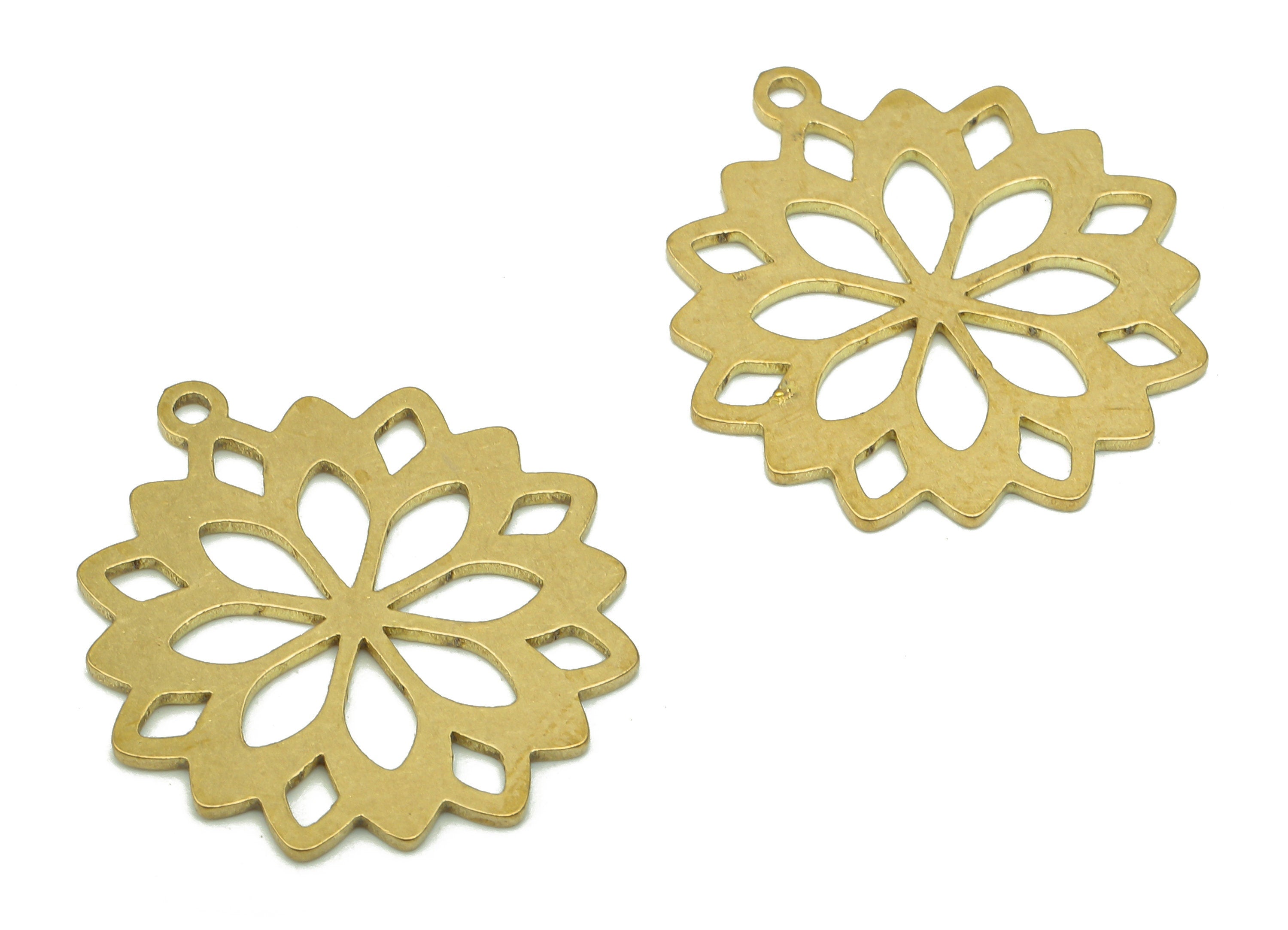Brass Flower Earring Charms - Raw Brass Cutout Earring - Flower Pendant With Loop - Botanical Charm For Necklace - 25x22.5x0.87mm - PPA5176 - DOMEDBAZAAR