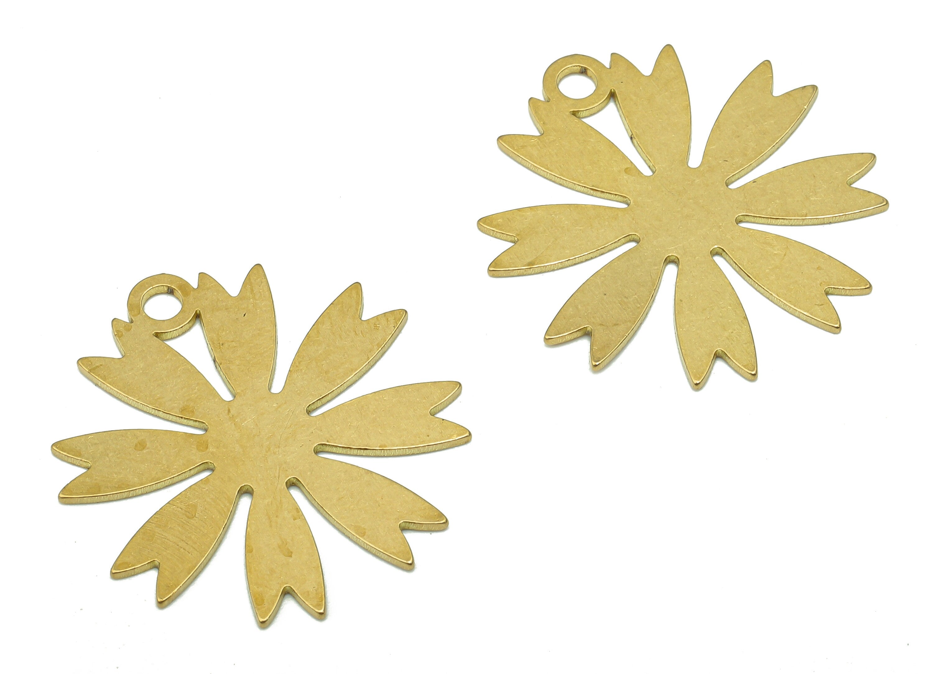 Brass Flower Earring Charms - Raw Brass Cutout Earring - Flower Pendant With Loop - Botanical Charm For Necklace - 24.9x24.1x0.7mm - PPA5182 - DOMEDBAZAAR