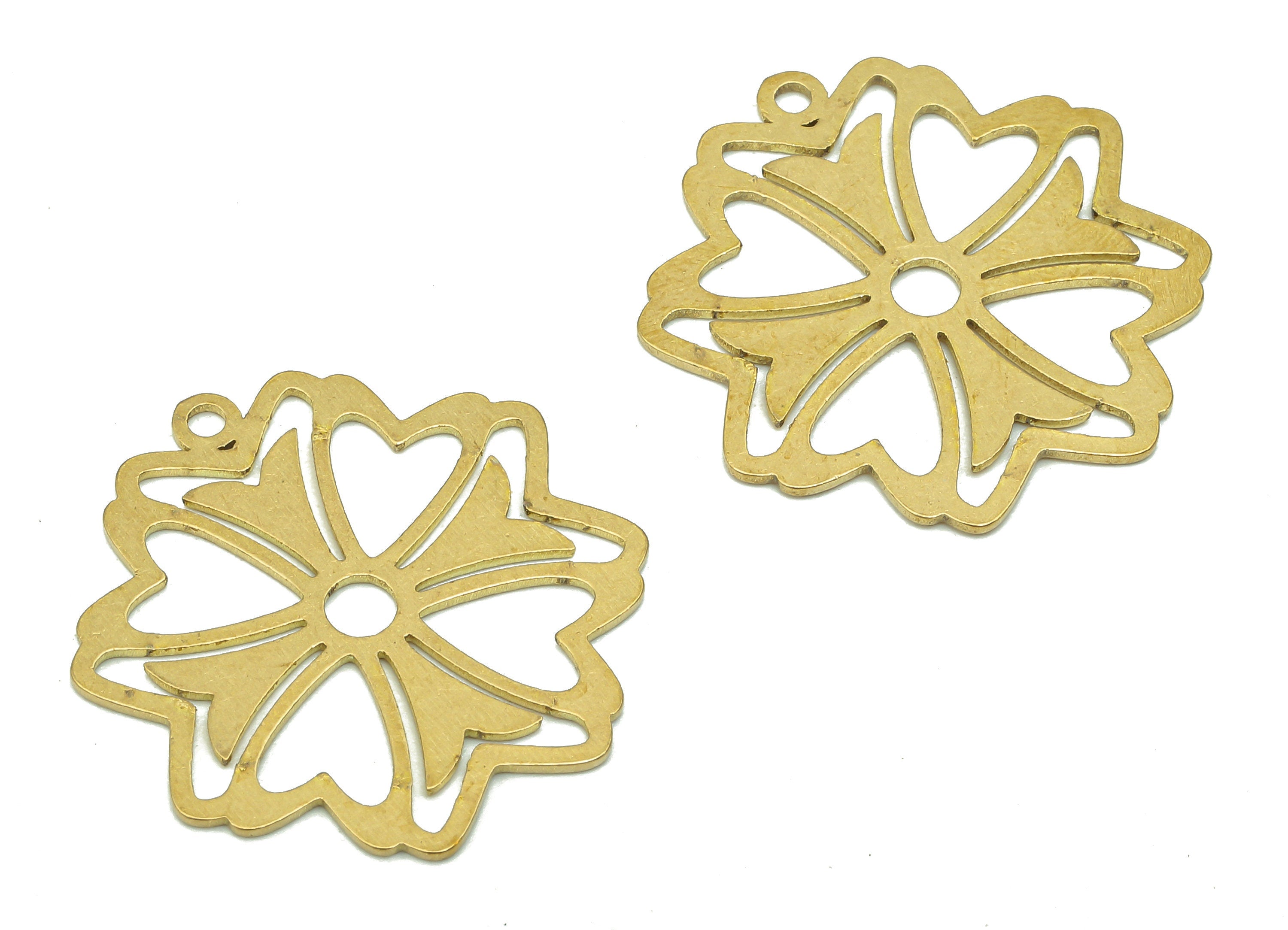 Brass Flower Earring Charms - Raw Brass Cutout Earring - Flower Pendant With Loop - Botanical Charm For Necklace - 25.1x23.6x0.7mm - PPA5183 - DOMEDBAZAAR