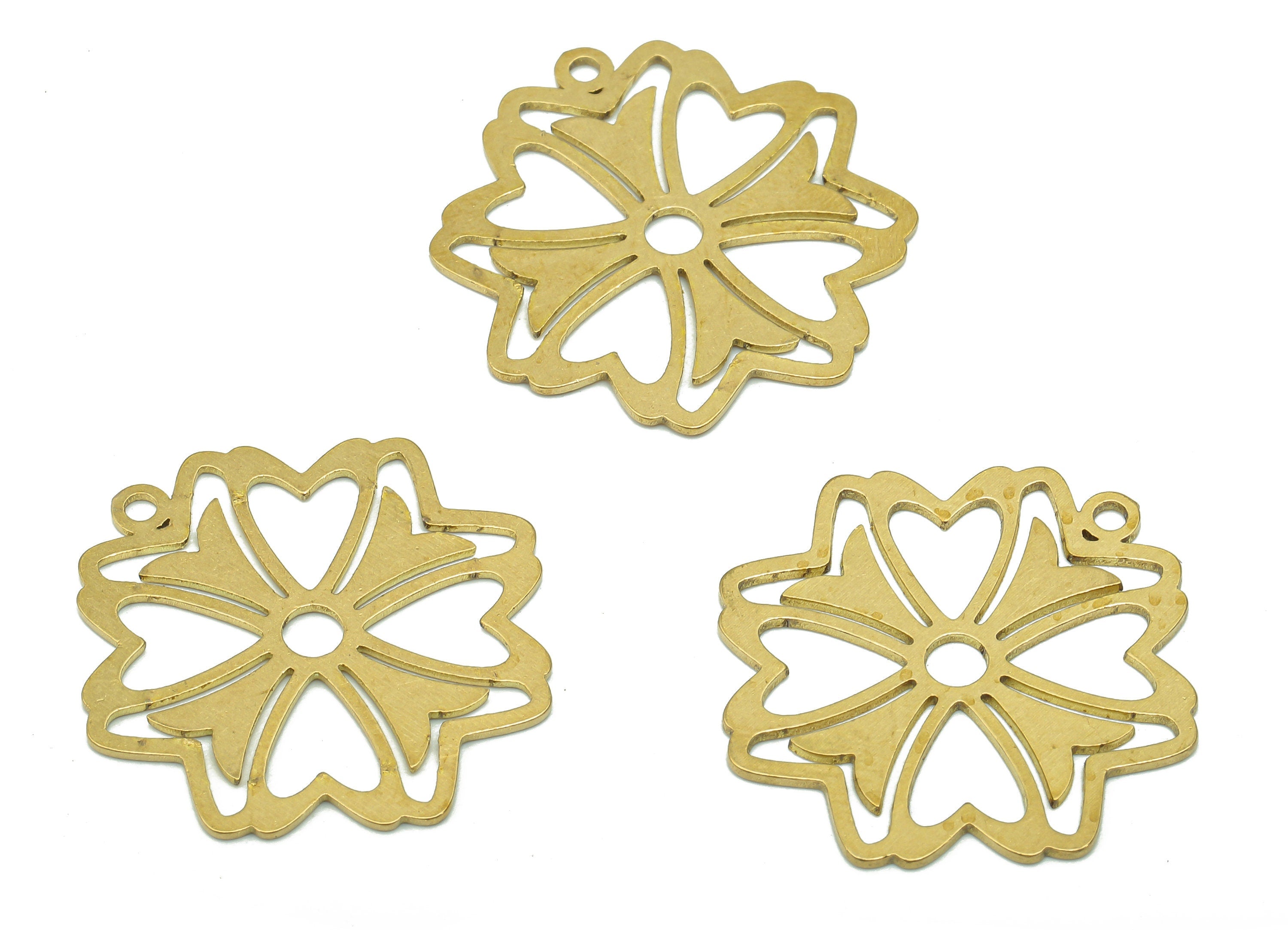 Brass Flower Earring Charms - Raw Brass Cutout Earring - Flower Pendant With Loop - Botanical Charm For Necklace - 25.1x23.6x0.7mm - PPA5183 - DOMEDBAZAAR