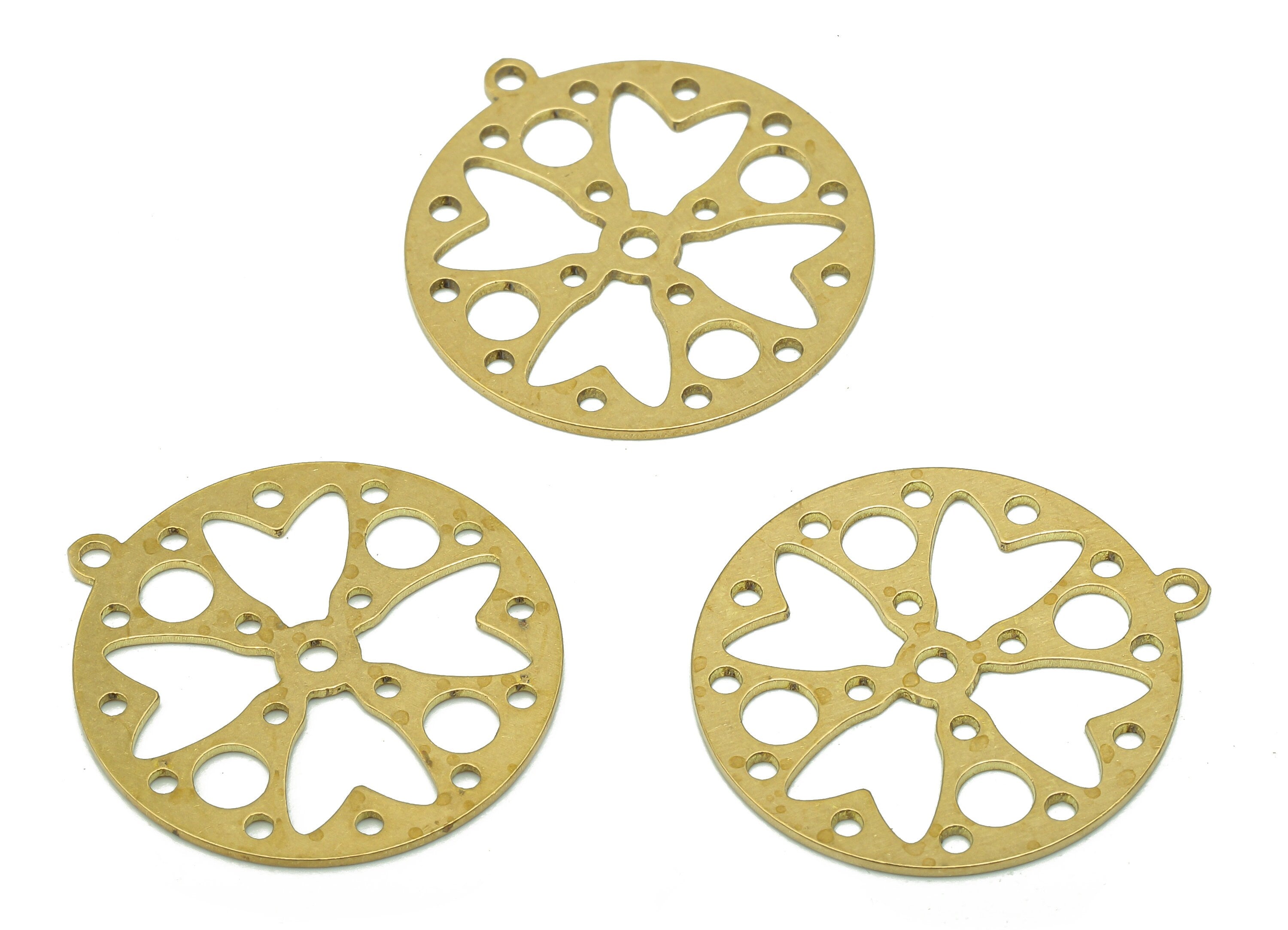 Brass Round Earring Charm - Raw Brass Cutout Earring - Circle Pendant With Loop - Flower Charm For Necklace - 24.83x22.77x0.68mm - PPA5184 - DOMEDBAZAAR