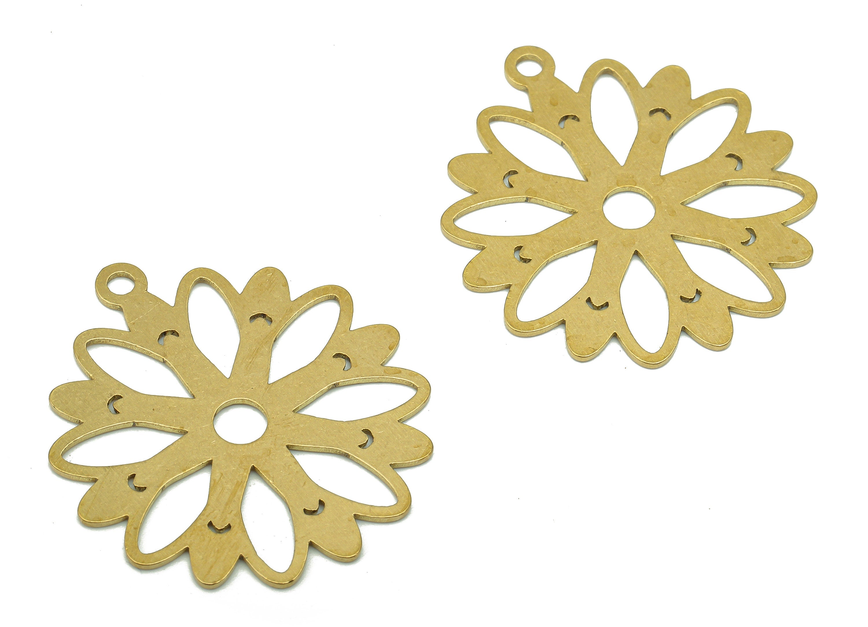 Brass Flower Earring Charms - Raw Brass Cutout Earring - Flower Pendant With Loop - Botanical Charm For Necklace - 29.9x26.7x0.7mm - PPA5190 - DOMEDBAZAAR