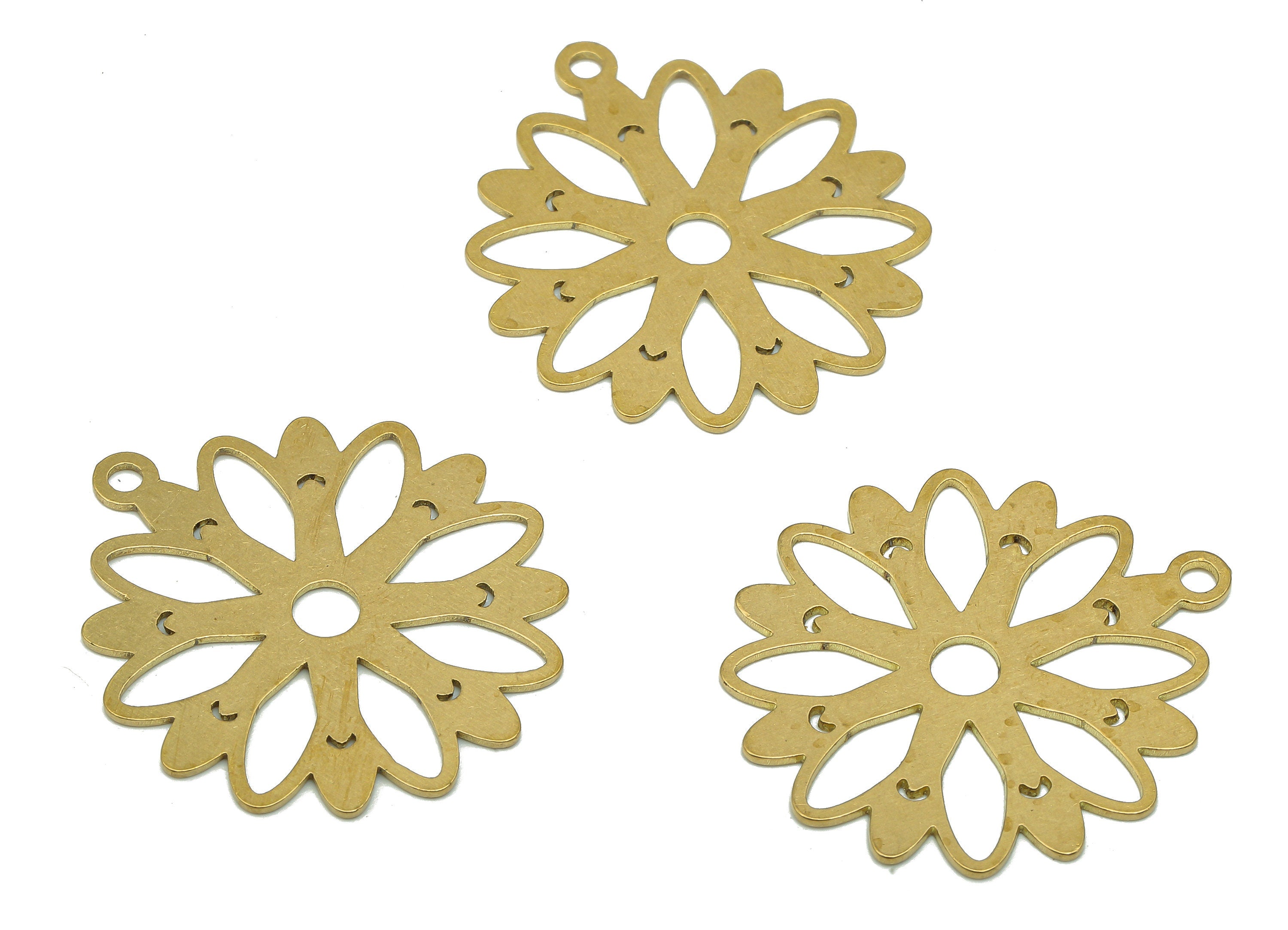 Brass Flower Earring Charms - Raw Brass Cutout Earring - Flower Pendant With Loop - Botanical Charm For Necklace - 29.9x26.7x0.7mm - PPA5190 - DOMEDBAZAAR