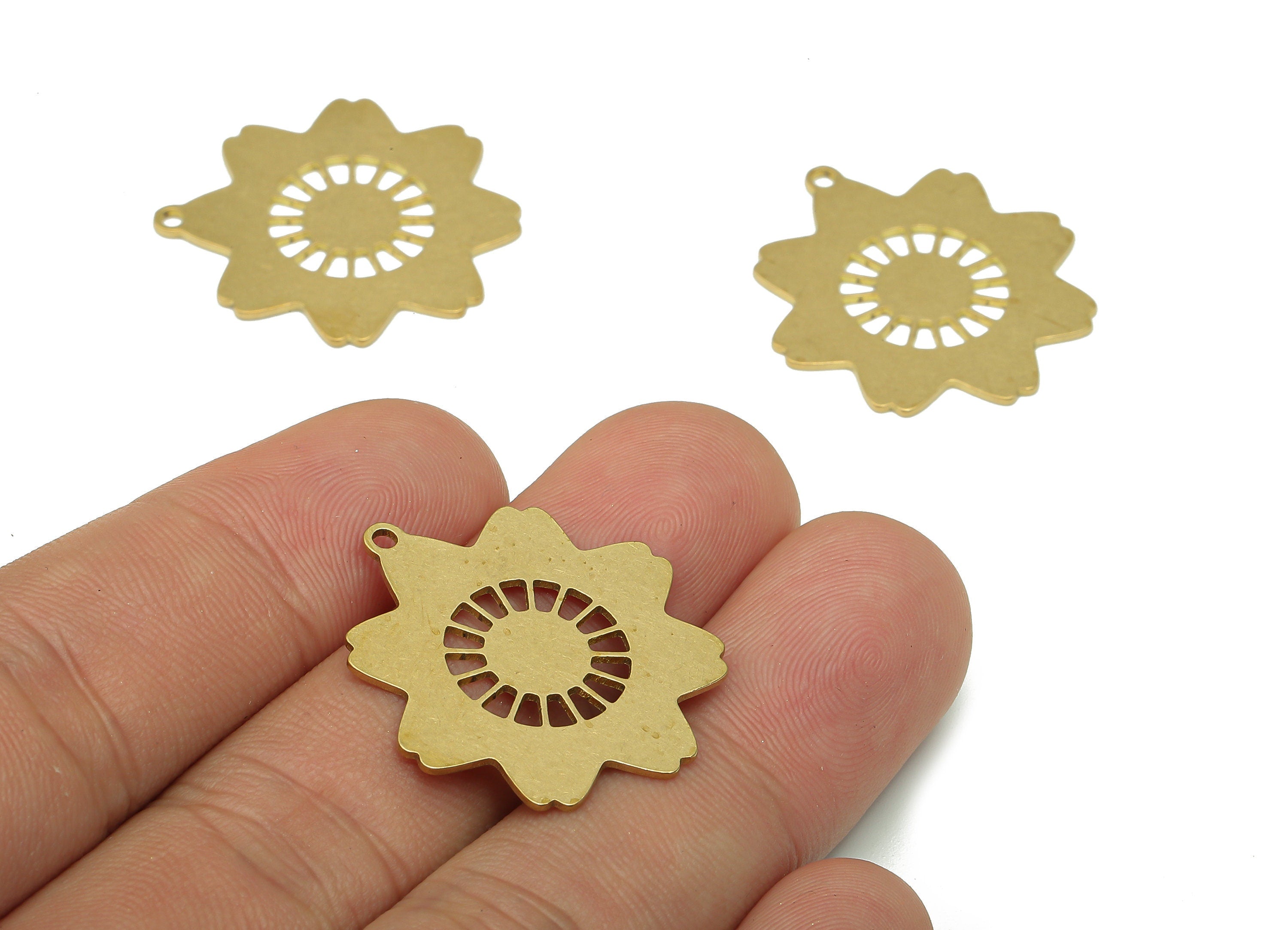 Brass Flower Earring Charms - Raw Brass Cutout Earring - Flower Pendant With Loop - Botanical Charm For Necklace - 27.8x25.8x0.7mm - PPA5194 - DOMEDBAZAAR
