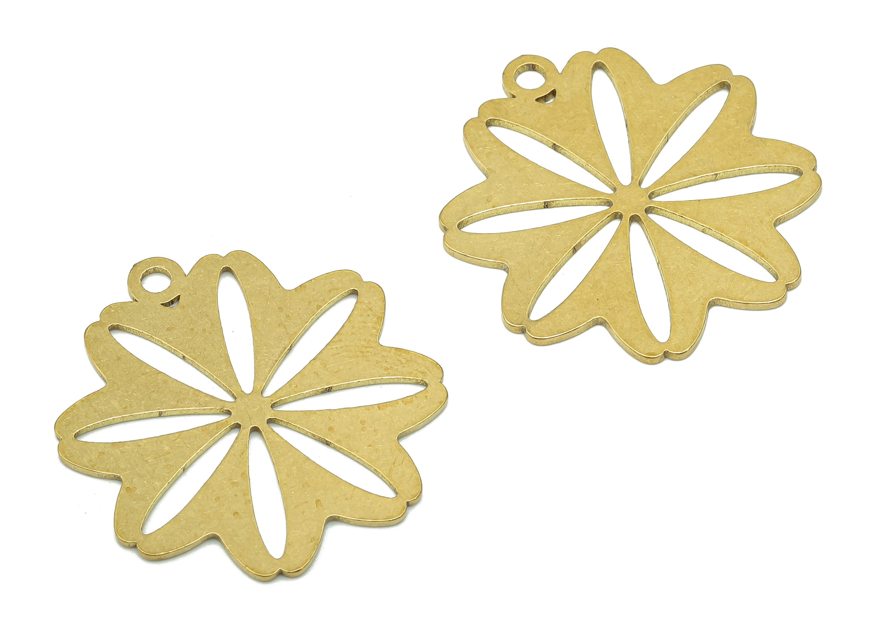 Brass Flower Earring Charms - Raw Brass Cutout Earring - Flower Pendant With Loop - Botanical Charm For Necklace - 25.1x23x0.7mm - PPA5192 - DOMEDBAZAAR