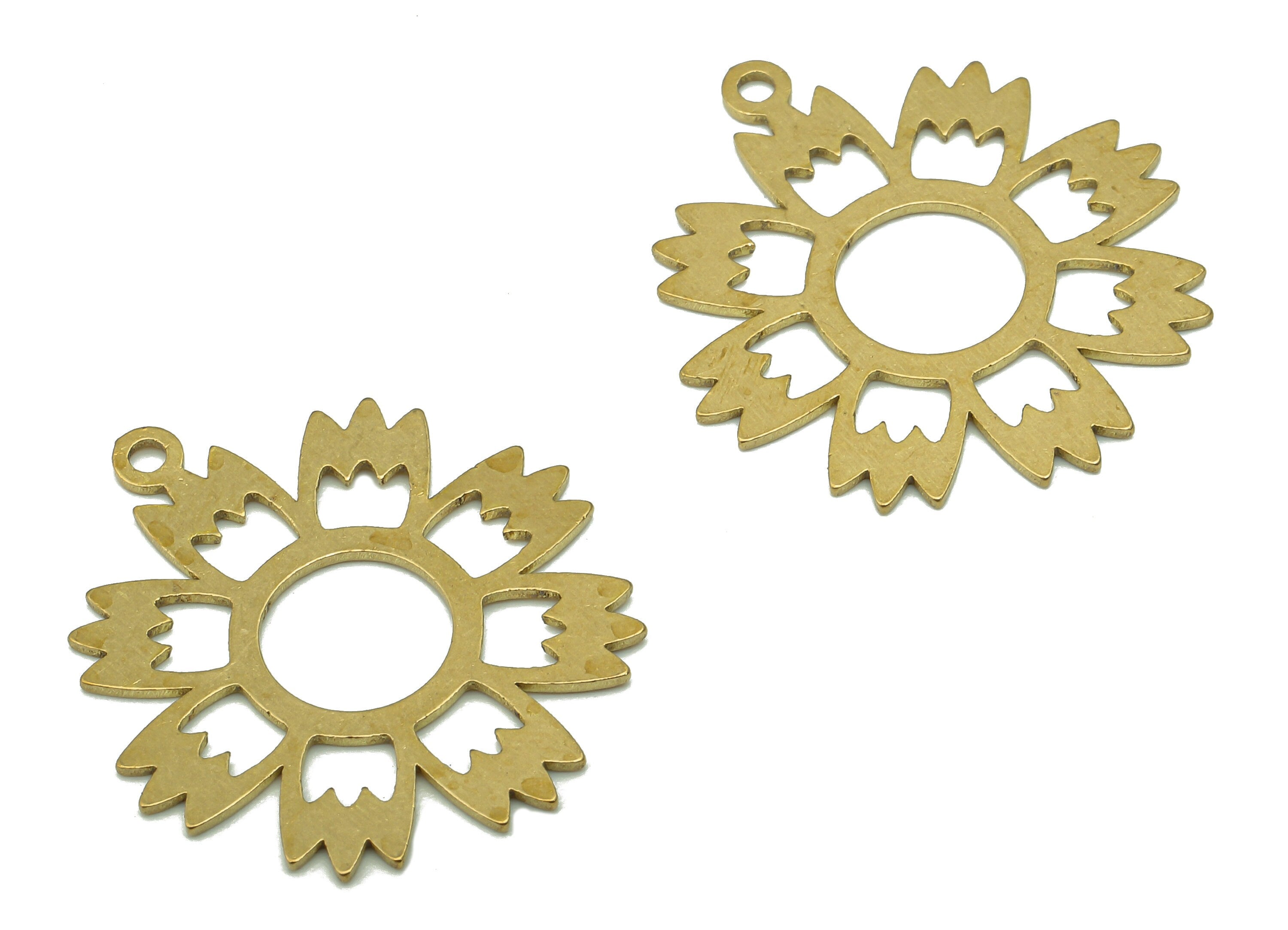 Brass Flower Earring Charms - Raw Brass Cutout Earring - Flower Pendant With Loop - Botanical Charm For Necklace - 24.9x21.2x0.7mm - PPA5198 - DOMEDBAZAAR