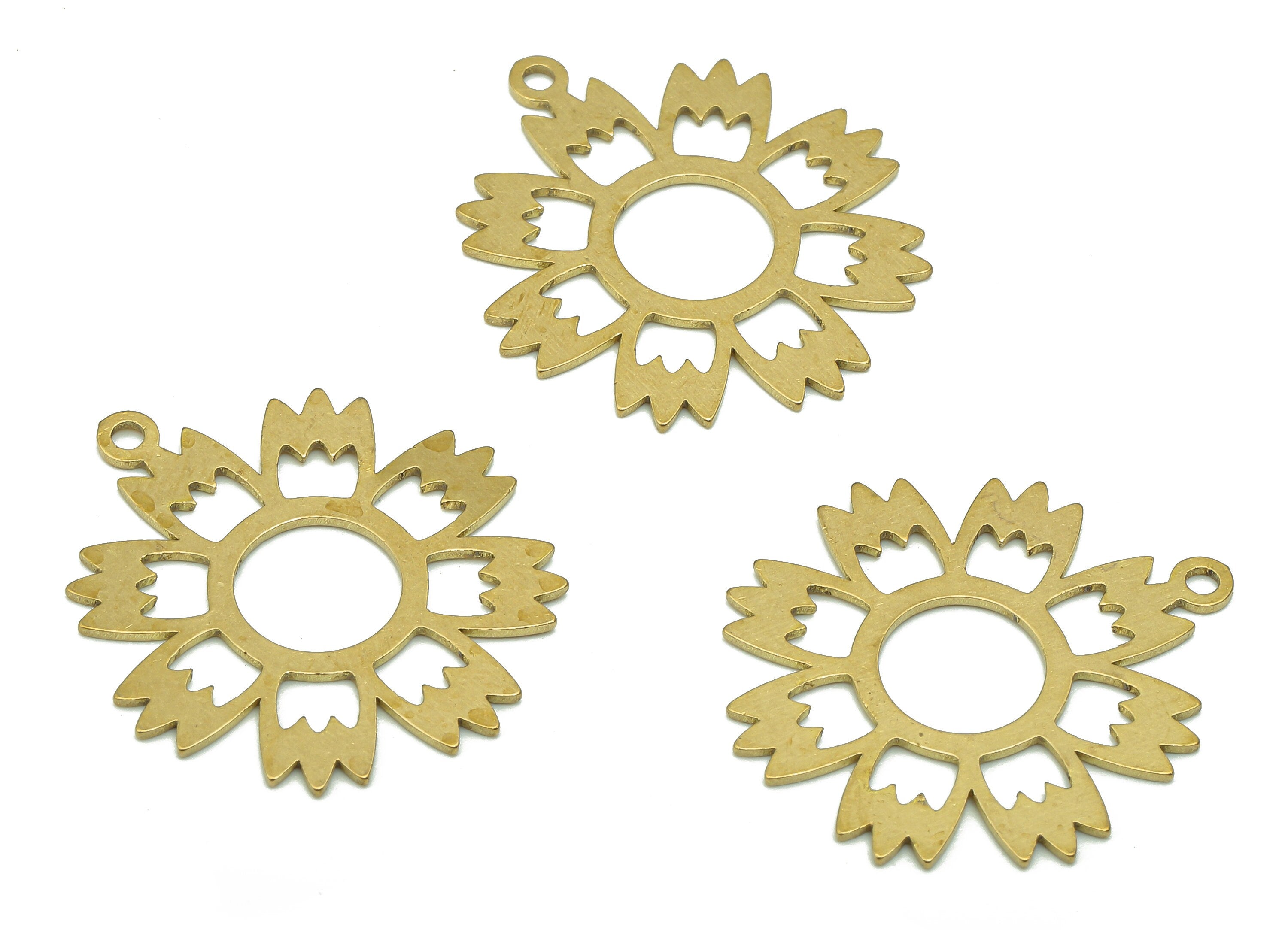 Brass Flower Earring Charms - Raw Brass Cutout Earring - Flower Pendant With Loop - Botanical Charm For Necklace - 24.9x21.2x0.7mm - PPA5198 - DOMEDBAZAAR
