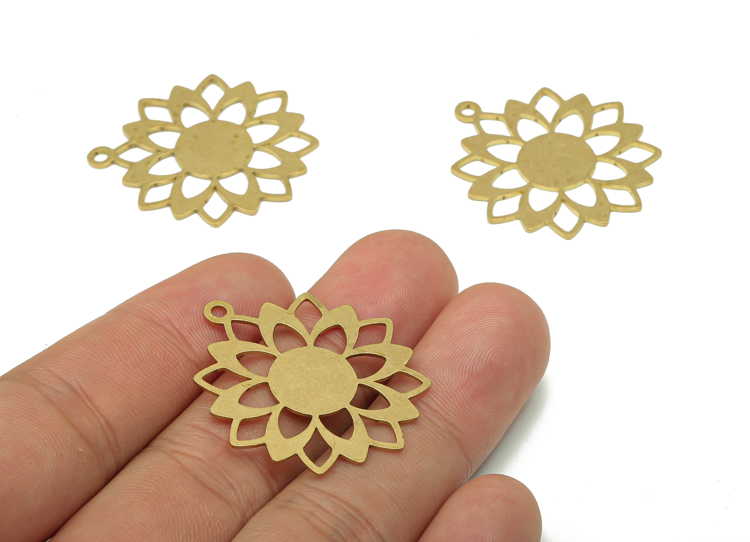Brass Flower Earring Charms - Raw Brass Cutout Earring - Flower Pendant With Loop - Botanical Charm For Necklace - 34.7x31.5x0.7mm - PPA5205 - DOMEDBAZAAR