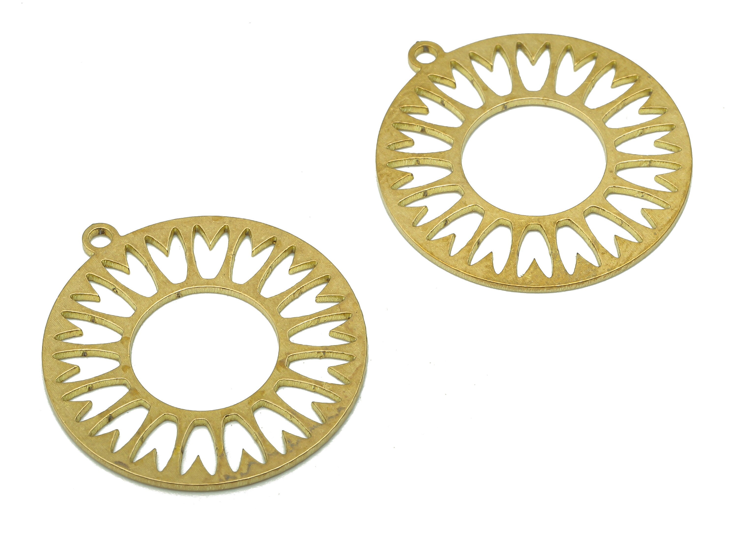 Brass Round Earring Charm - Raw Brass Cutout Hoop Earring - Circle Pendant With Loop - Flower Charm For Necklace - 24.8x22.6x0.8mm - PPA5208 - DOMEDBAZAAR