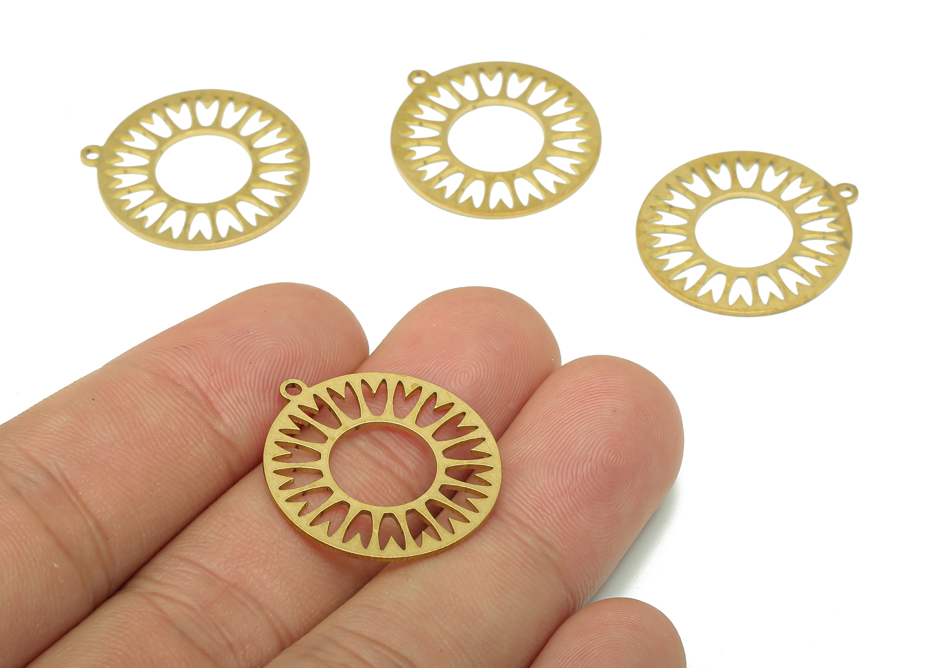 Brass Round Earring Charm - Raw Brass Cutout Hoop Earring - Circle Pendant With Loop - Flower Charm For Necklace - 24.8x22.6x0.8mm - PPA5208 - DOMEDBAZAAR