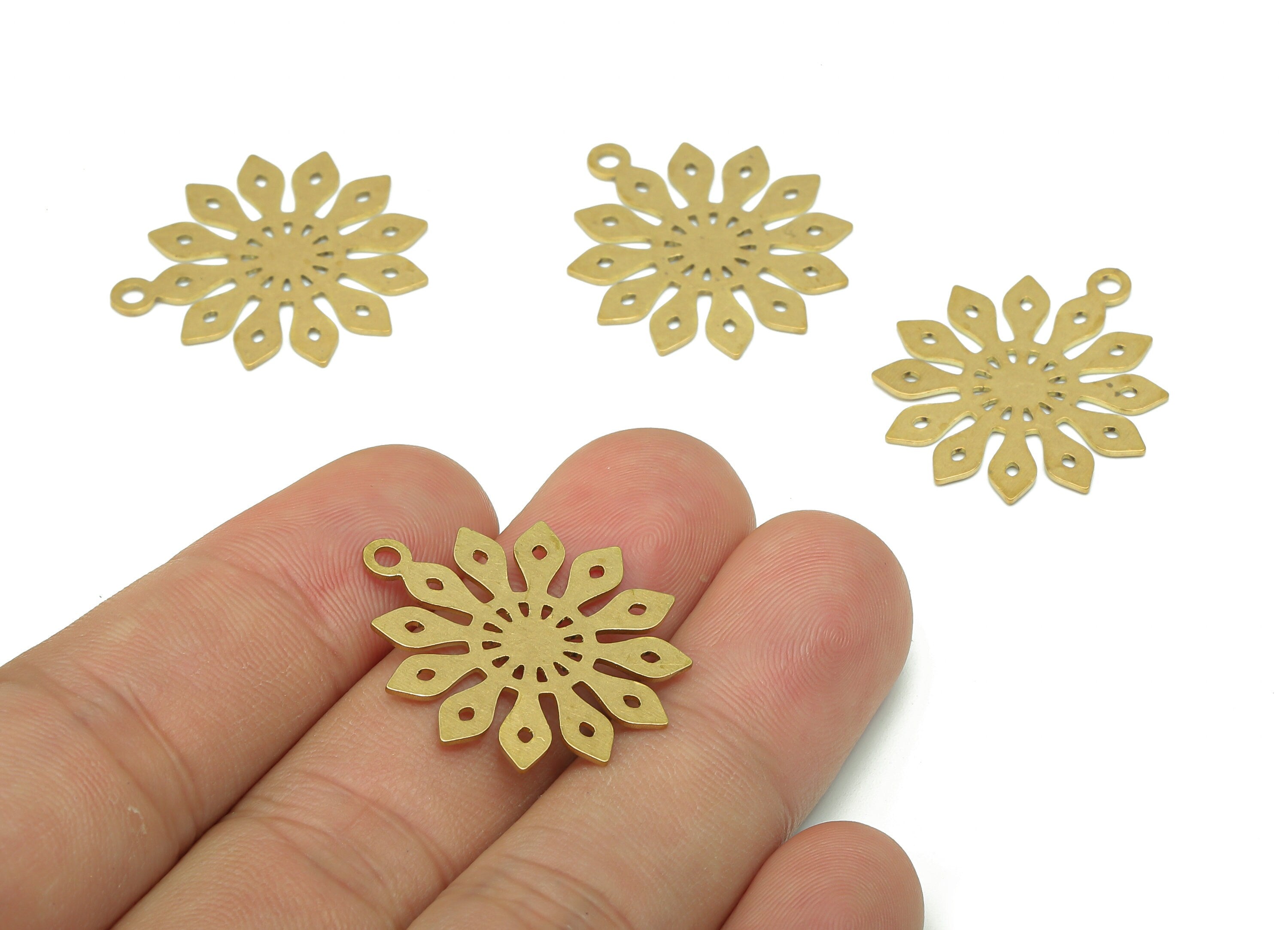 Brass Flower Earring Charms - Raw Brass Cutout Earring - Flower Pendant With Loop - Botanical Charm For Necklace - 27.9x24.8x0.7mm - PPA5227 - DOMEDBAZAAR
