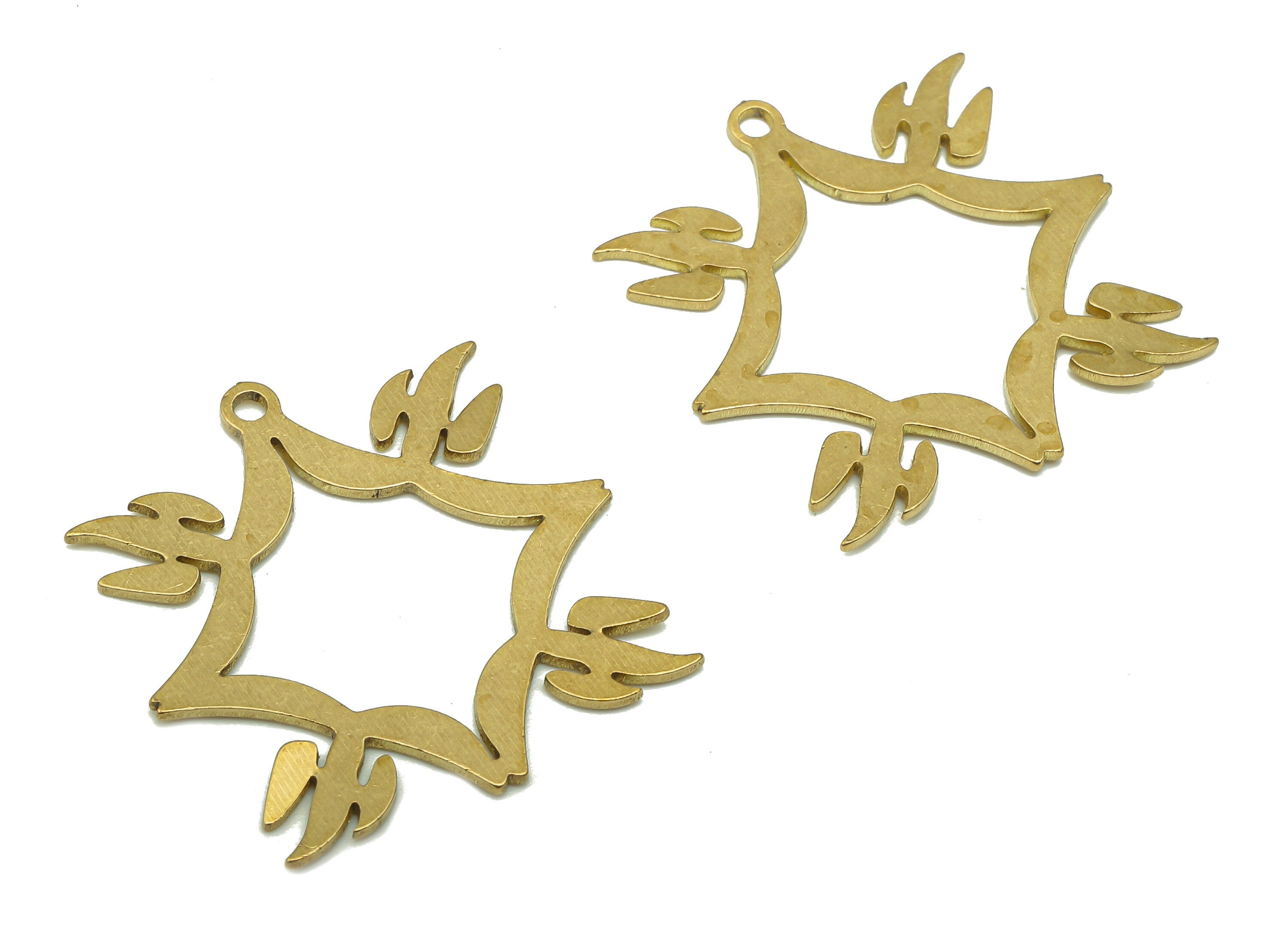 Brass Square Earring Charms - Raw Brass Cutout Earring - Flower Pendant With Loop - Botanical For Necklace - 24.9x23.56x0.75mm - PPA5244 - DOMEDBAZAAR