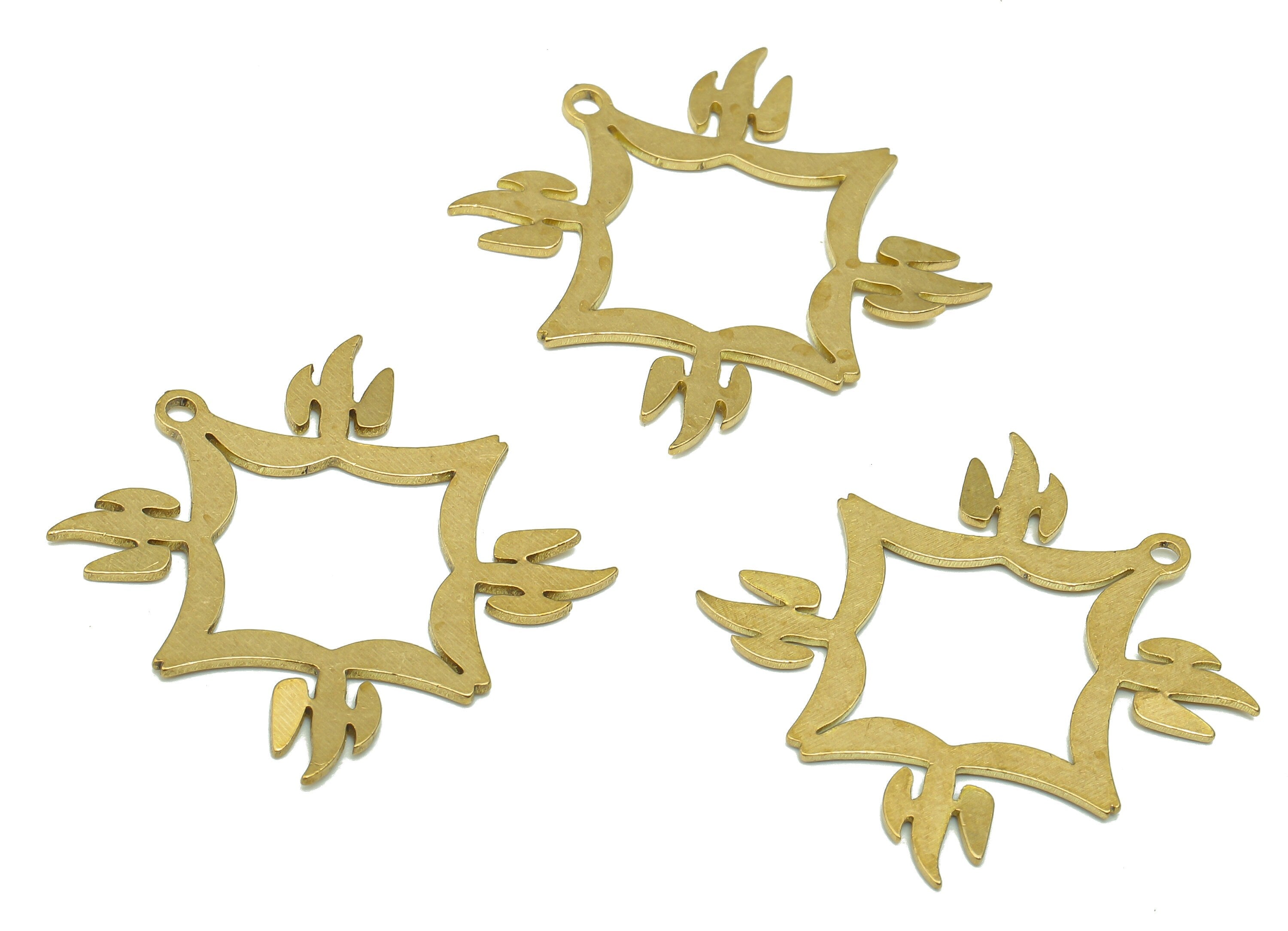 Brass Square Earring Charms - Raw Brass Cutout Earring - Flower Pendant With Loop - Botanical For Necklace - 24.9x23.56x0.75mm - PPA5244 - DOMEDBAZAAR