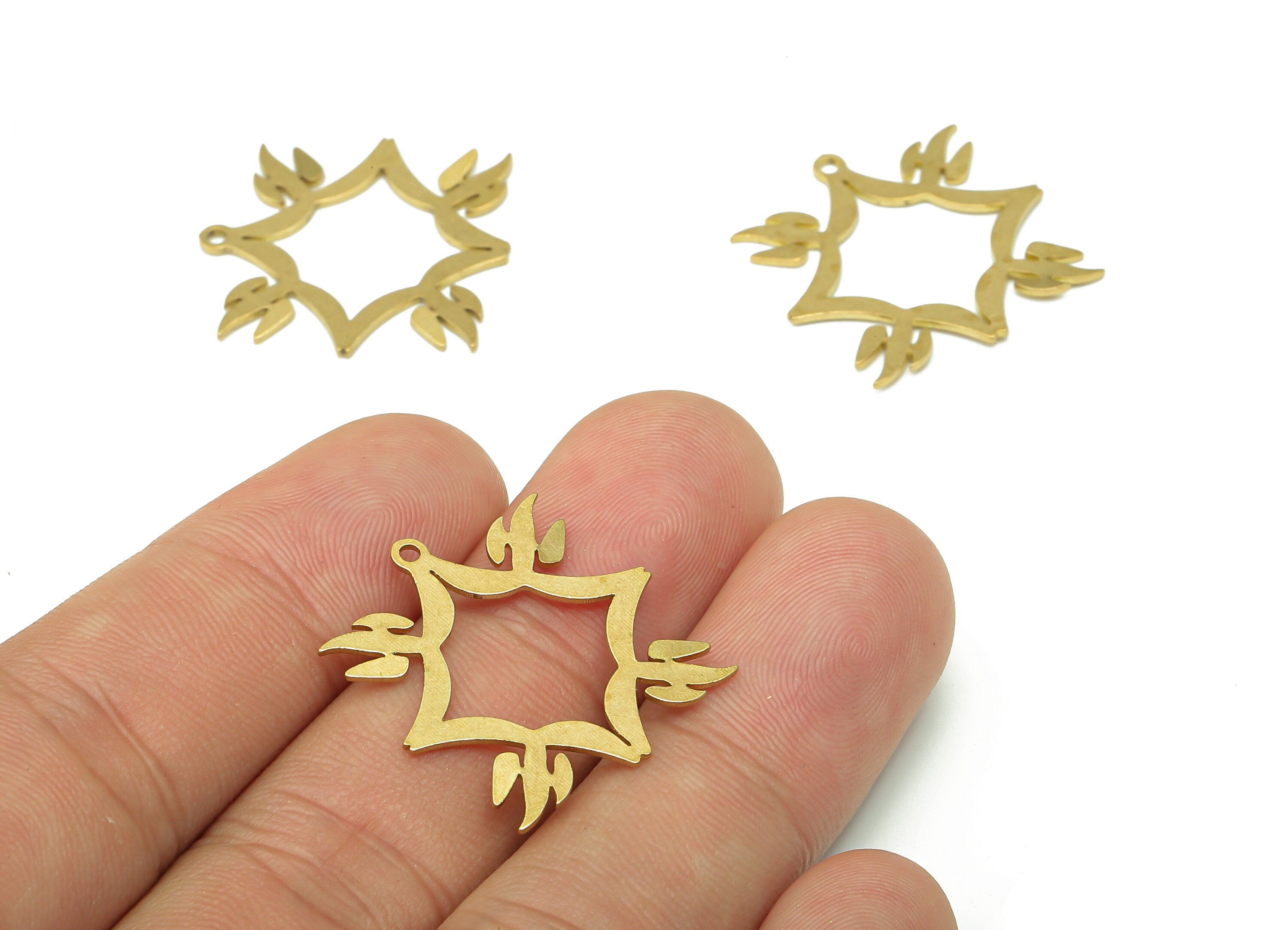 Brass Square Earring Charms - Raw Brass Cutout Earring - Flower Pendant With Loop - Botanical For Necklace - 24.9x23.56x0.75mm - PPA5244 - DOMEDBAZAAR