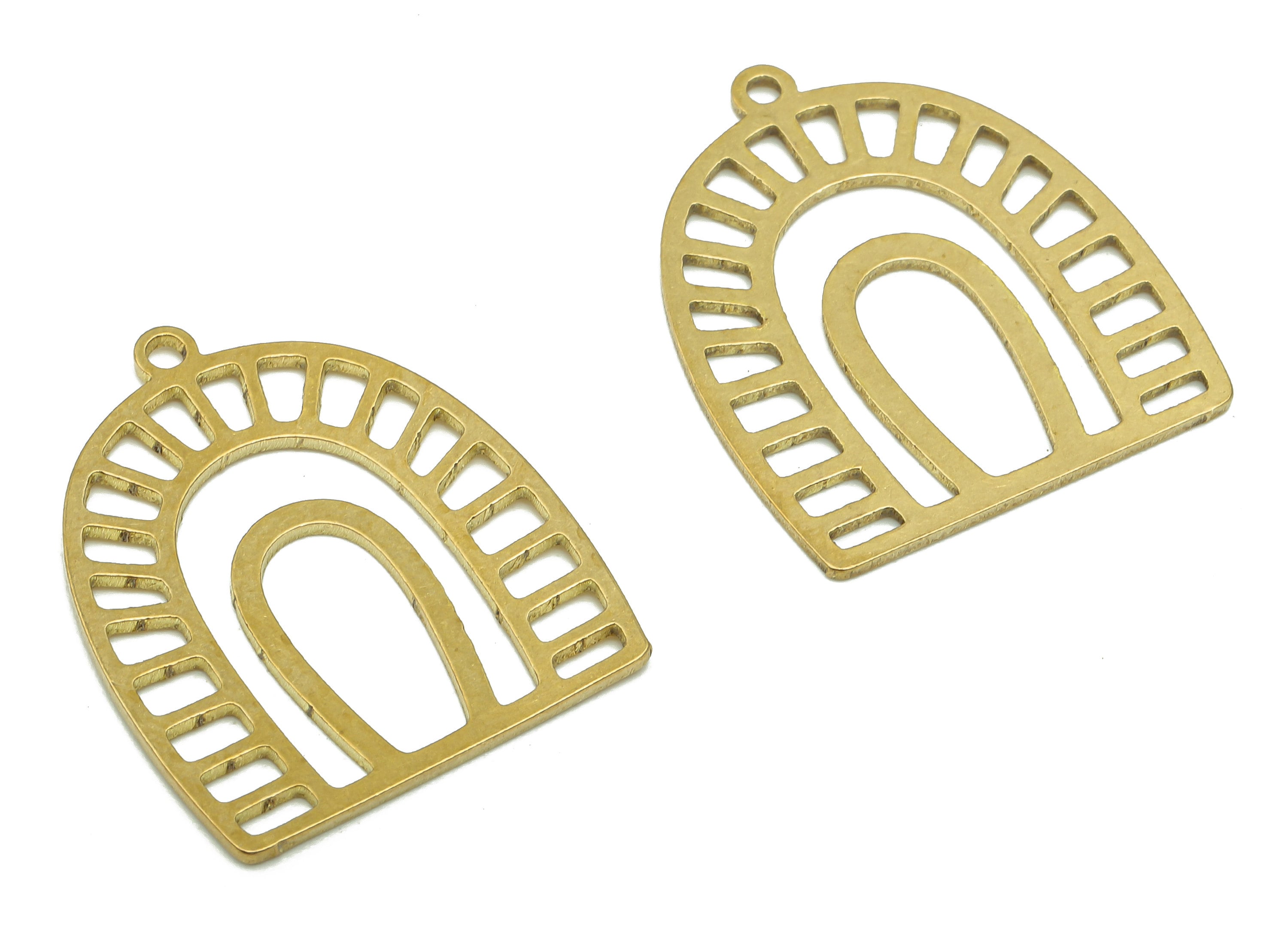 Brass Domed Earring Charms - Raw Brass Half Ellipse Earring - Rainbow Pendant With Loop - Charm For Necklace - 24.9x21.1x0.8mm - PPA5272 - DOMEDBAZAAR