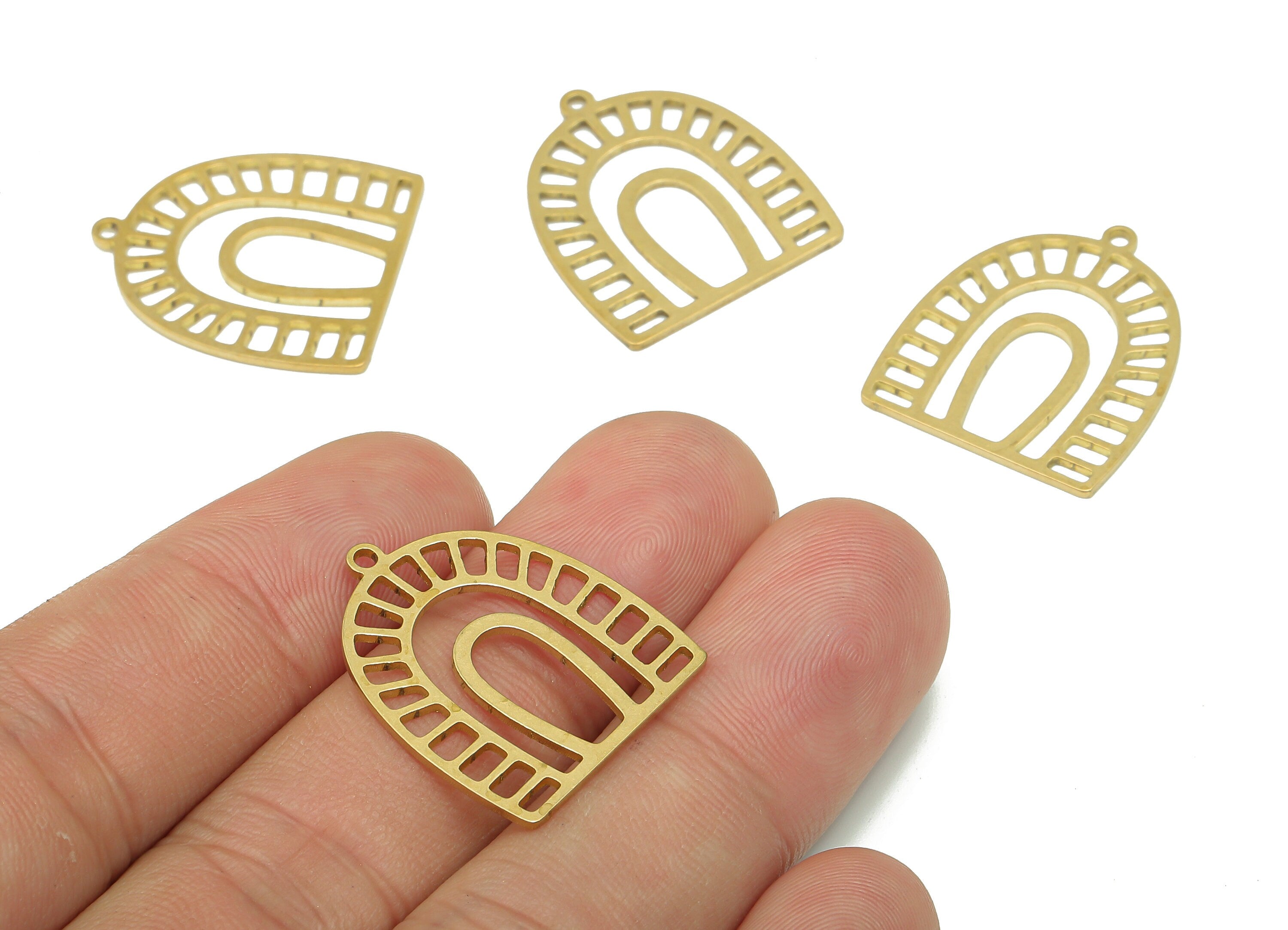 Brass Domed Earring Charms - Raw Brass Half Ellipse Earring - Rainbow Pendant With Loop - Charm For Necklace - 24.9x21.1x0.8mm - PPA5272 - DOMEDBAZAAR