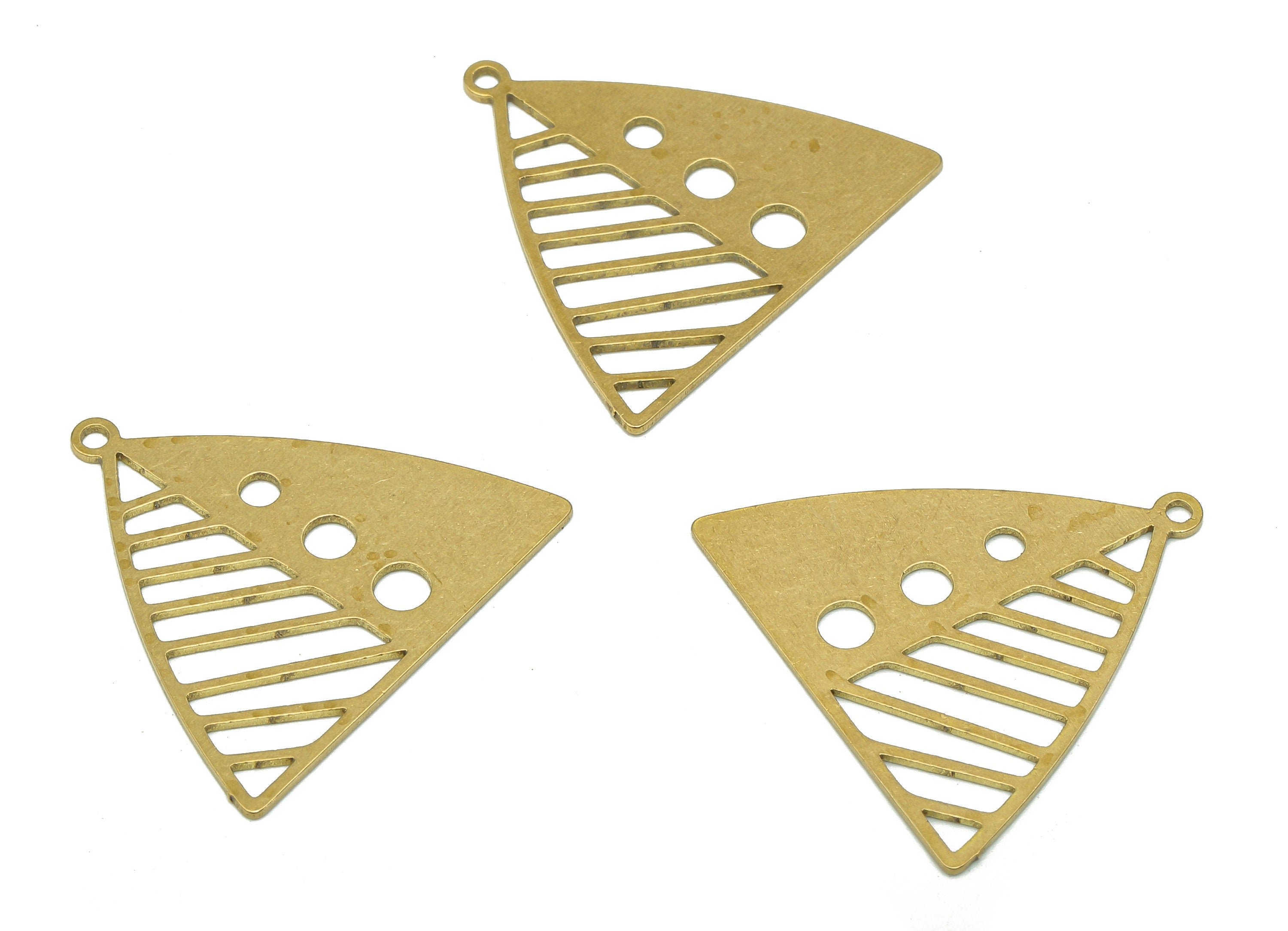 Brass Triangle Earring Charm - Raw Brass Stripes Cutout Earring - Leaf Pendant With Loop - Round Charm For Necklace -27.8x26.1x0.7mm-PPA5291 - DOMEDBAZAAR