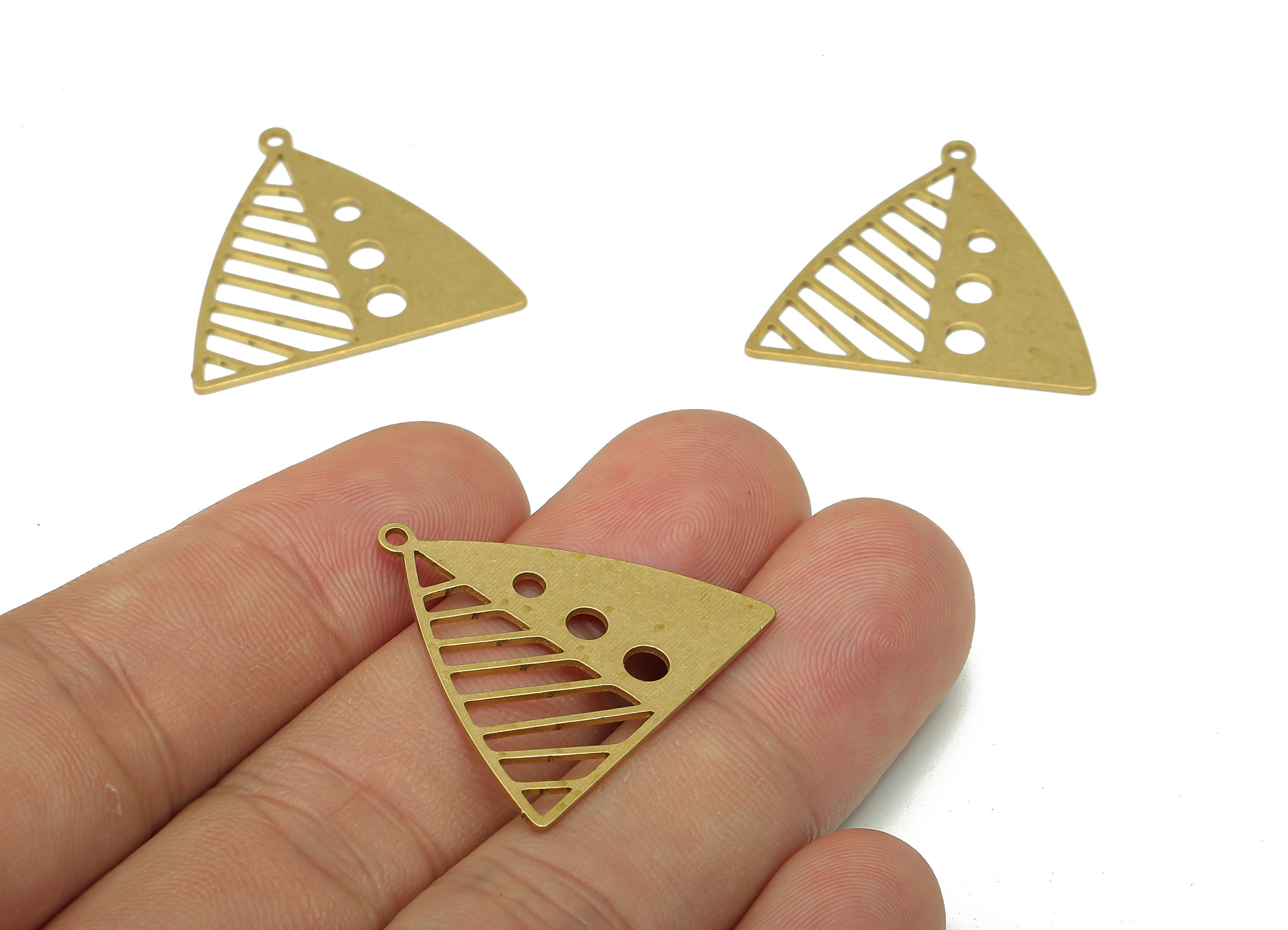 Brass Triangle Earring Charm - Raw Brass Stripes Cutout Earring - Leaf Pendant With Loop - Round Charm For Necklace -27.8x26.1x0.7mm-PPA5291 - DOMEDBAZAAR