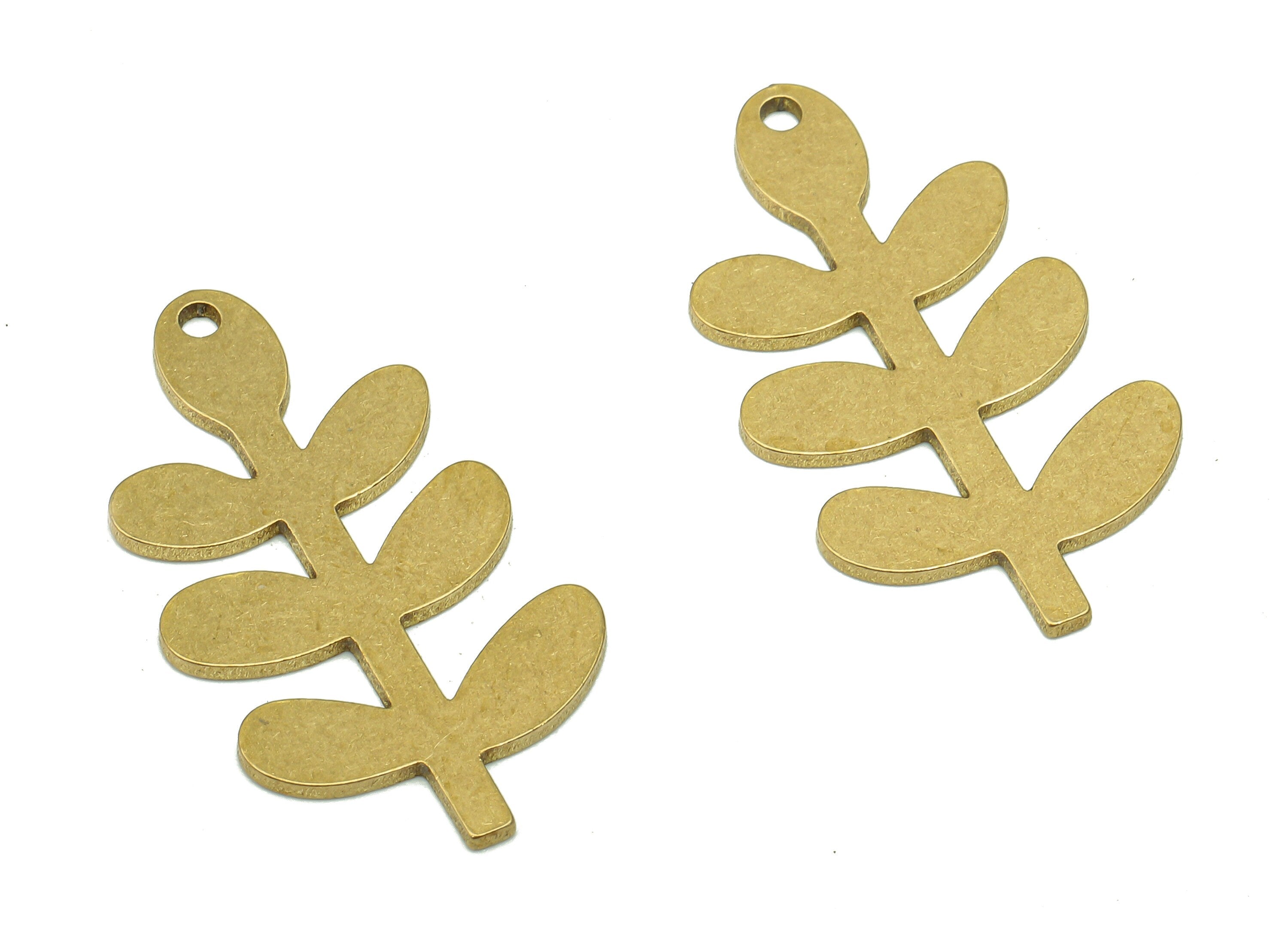 Brass Flower Earring Charms - Raw Brass Cutout Earring - Flower Pendant - Branch Charm For Necklace - 27.98x15.32x0.84mm - PPA5347 - DOMEDBAZAAR