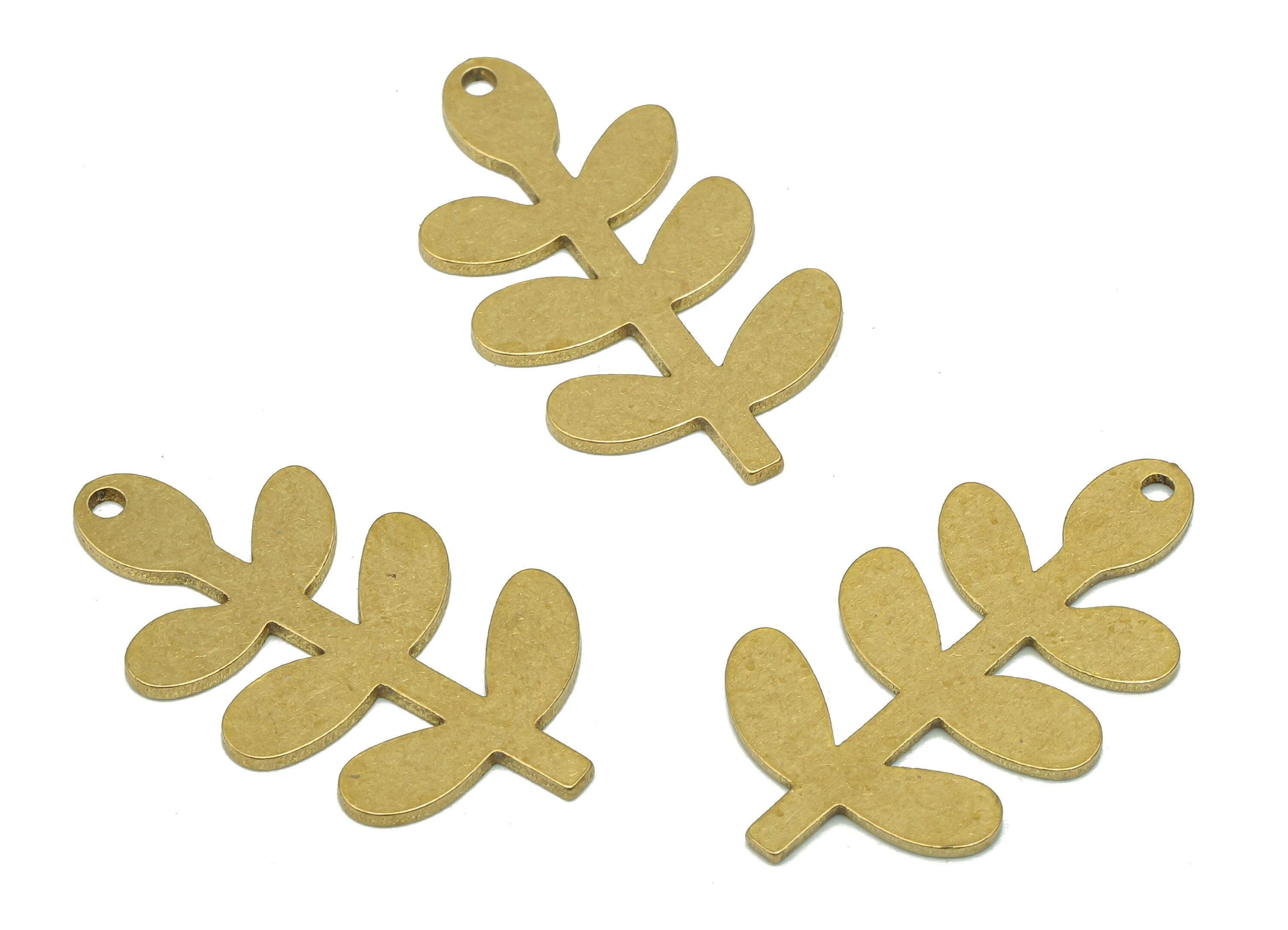 Brass Flower Earring Charms - Raw Brass Cutout Earring - Flower Pendant - Branch Charm For Necklace - 27.98x15.32x0.84mm - PPA5347 - DOMEDBAZAAR