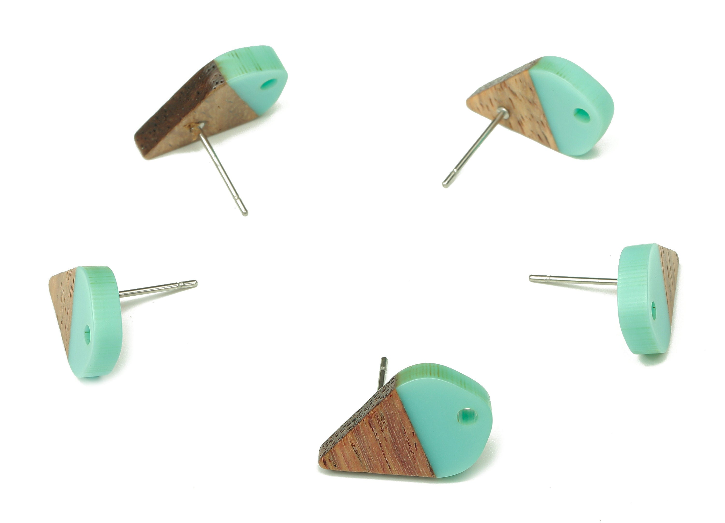Natural Wooden Drop Earring Stud - Walnut Wood Blue Resin Teardrop Earring Post - 316 Stainless Steel Stud - 17.76x10.96x2.73mm - BB1253E - DOMEDBAZAAR