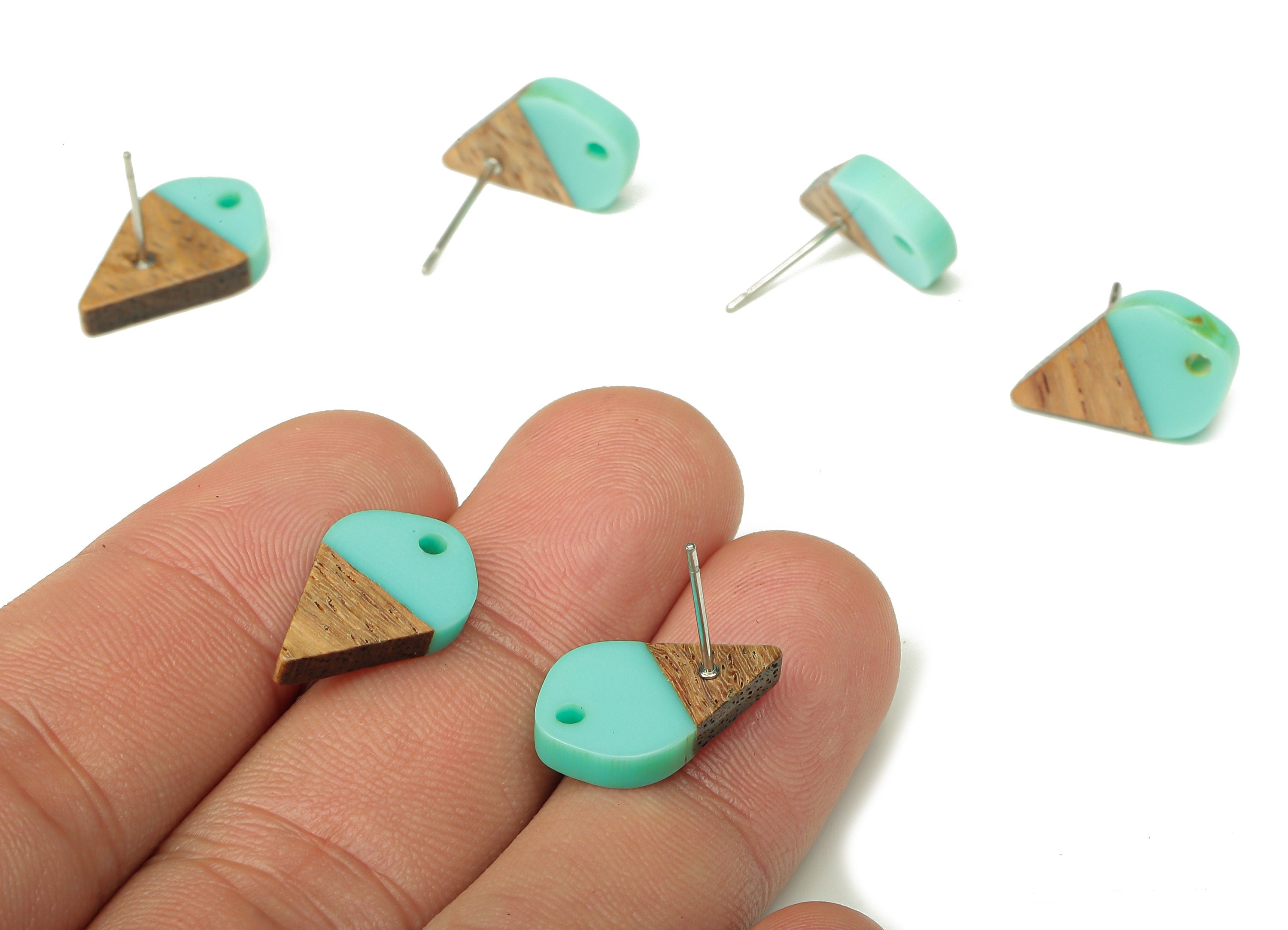 Natural Wooden Drop Earring Stud - Walnut Wood Blue Resin Teardrop Earring Post - 316 Stainless Steel Stud - 17.76x10.96x2.73mm - BB1253E - DOMEDBAZAAR