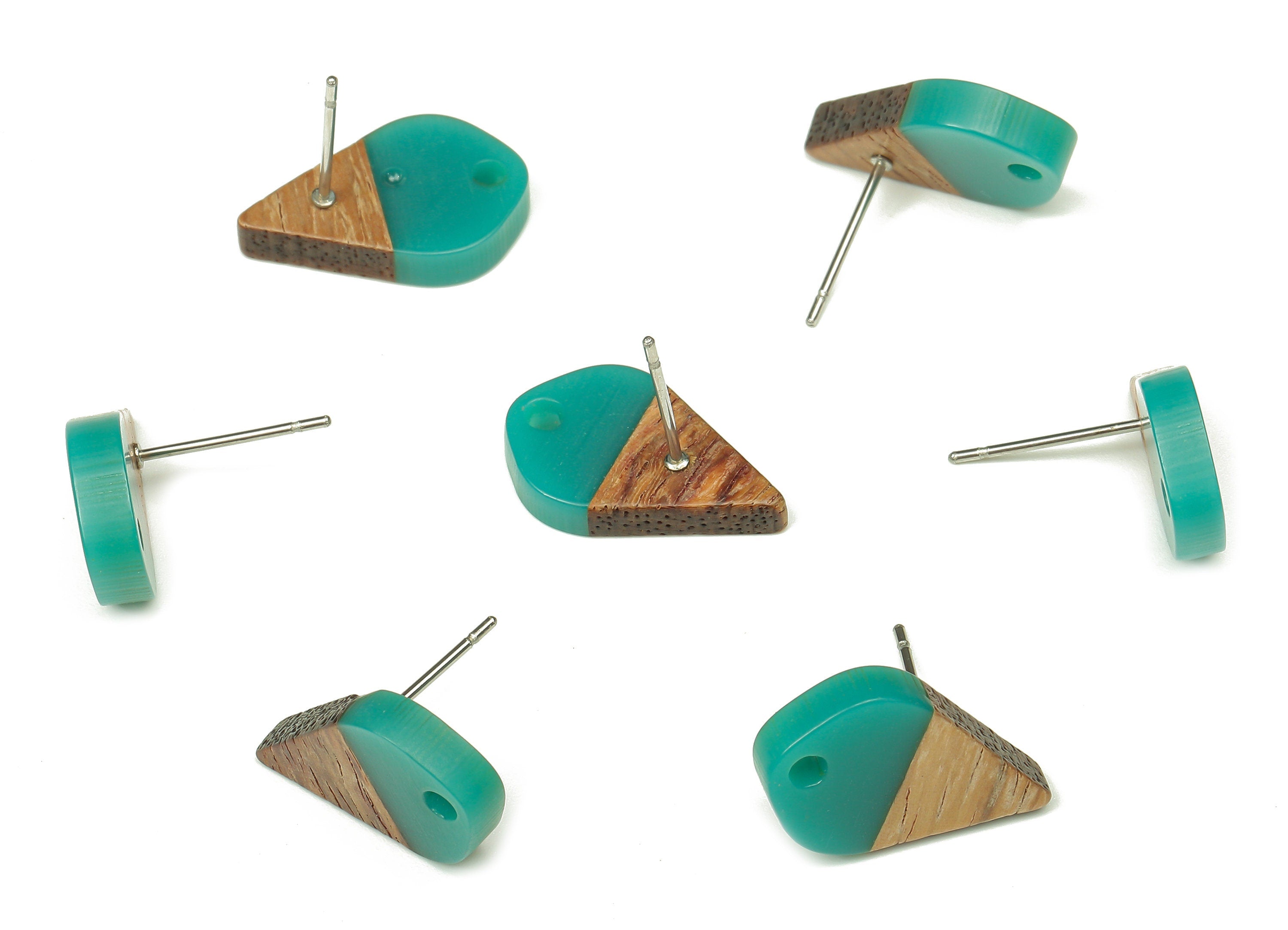 Natural Wooden Drop Earring Stud - Walnut Wood Blue Resin Teardrop Earring Post - 316 Stainless Steel Stud - 17.76x10.96x2.73mm - BB1253G - DOMEDBAZAAR