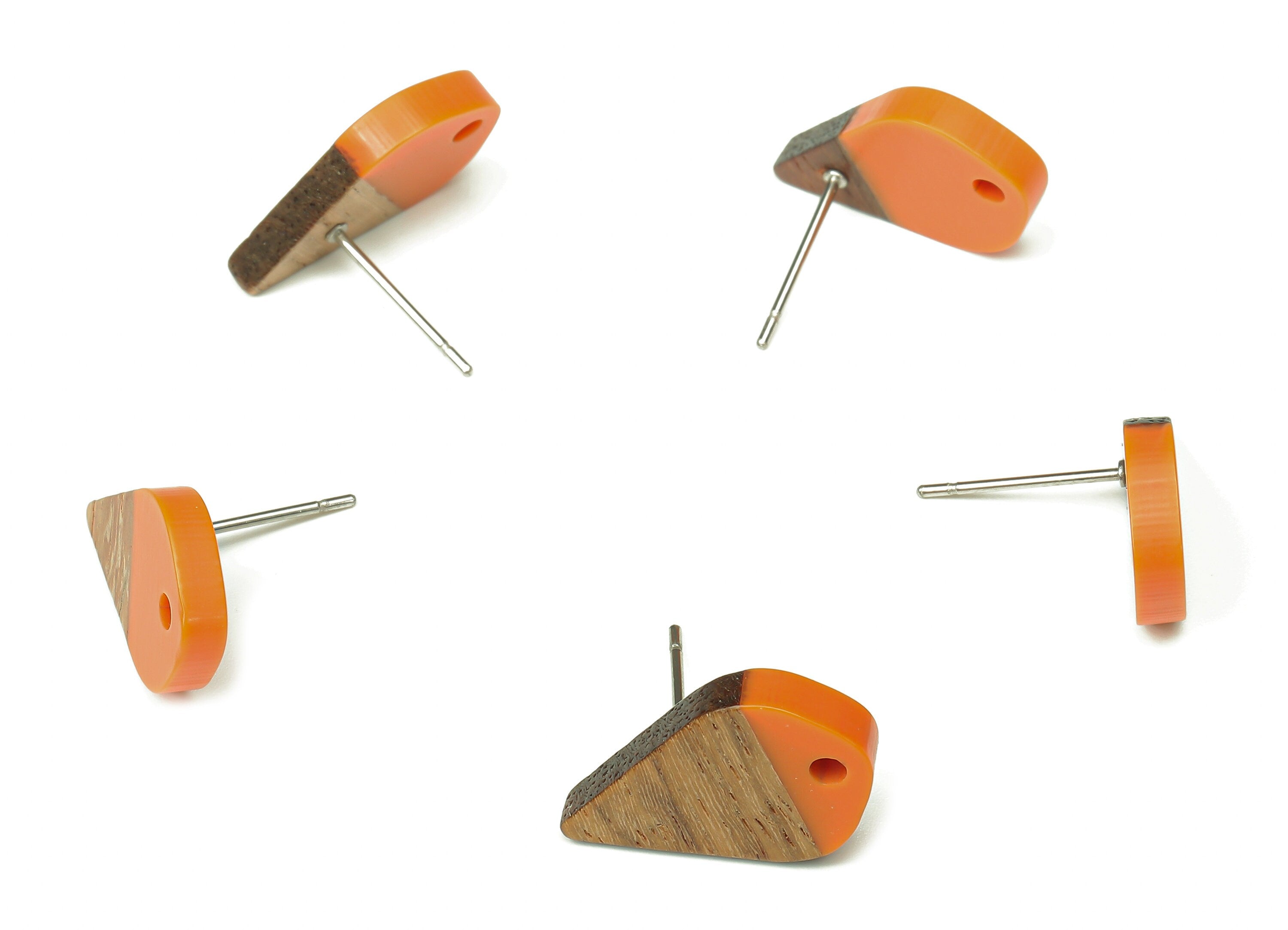 Natural Wooden Drop Earring Stud - Walnut Wood Orange Resin Teardrop Earring Post - 316 Stainless Steel Stud - 17.76x10.96x2.73mm - BB1253K - DOMEDBAZAAR
