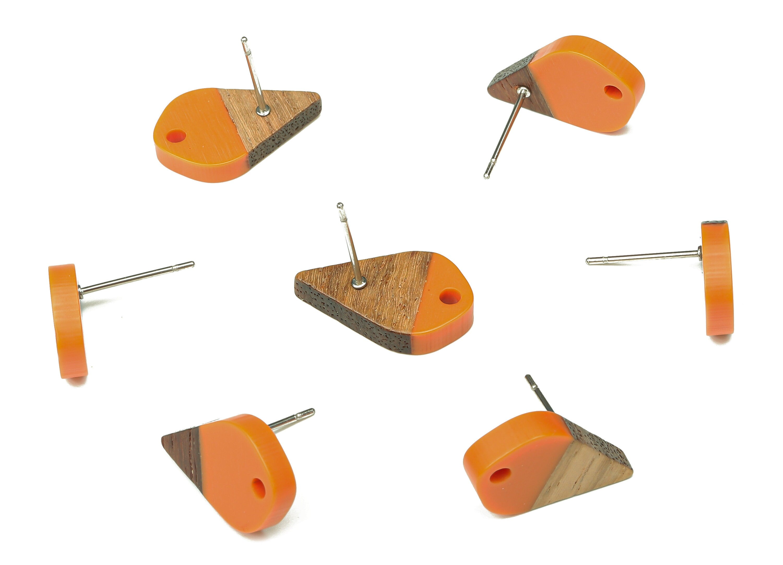 Natural Wooden Drop Earring Stud - Walnut Wood Orange Resin Teardrop Earring Post - 316 Stainless Steel Stud - 17.76x10.96x2.73mm - BB1253K - DOMEDBAZAAR