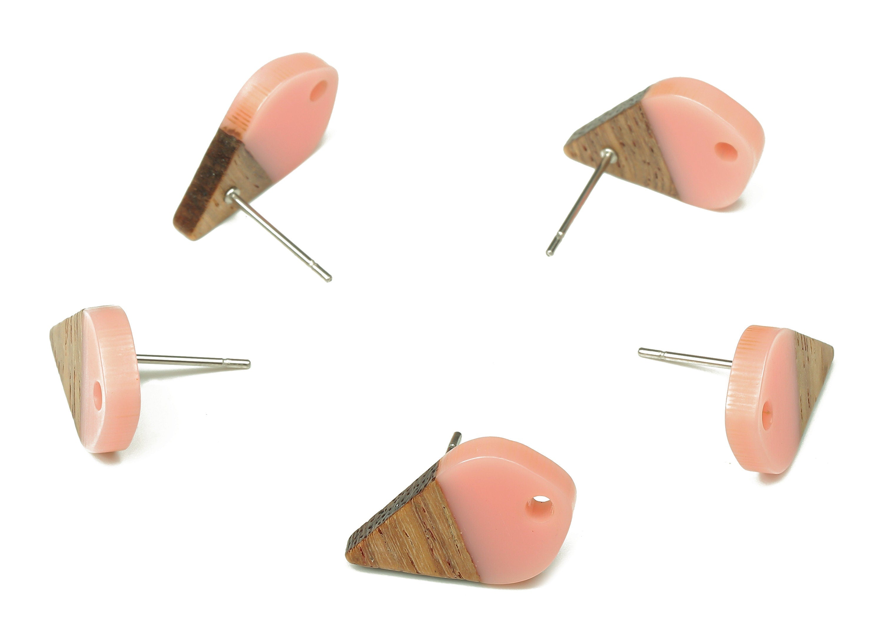 Natural Wooden Drop Earring Stud - Walnut Wood Pink Resin Teardrop Earring Post - 316 Stainless Steel Stud - 17.76x10.96x2.73mm - BB1253M - DOMEDBAZAAR