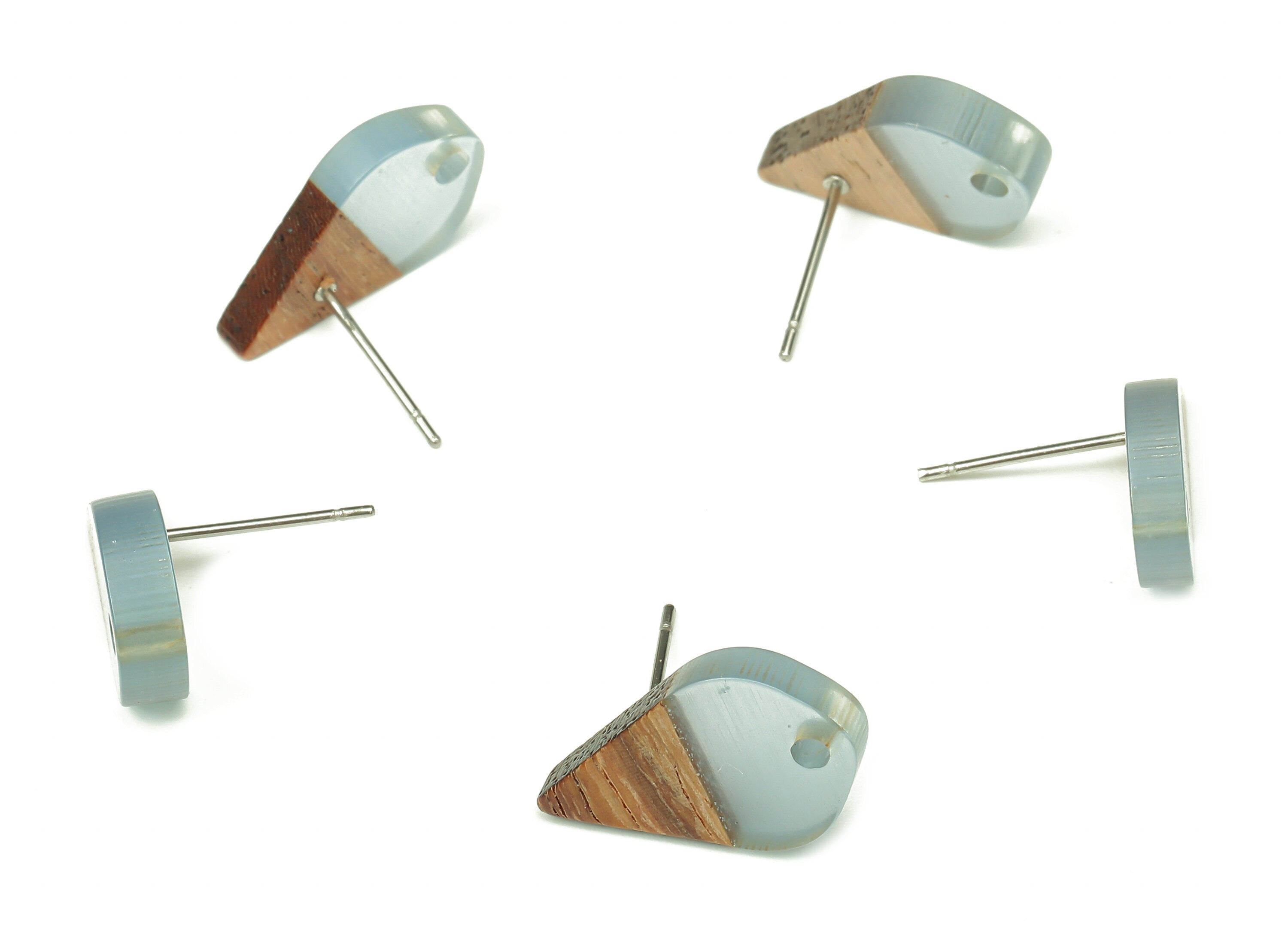 Natural Wooden Drop Earring Stud - Walnut Wood Light Blue Resin Teardrop Earring Post - 316 Stainless Steel Stud - 17.8x10.96x2.7mm -BB1253N - DOMEDBAZAAR