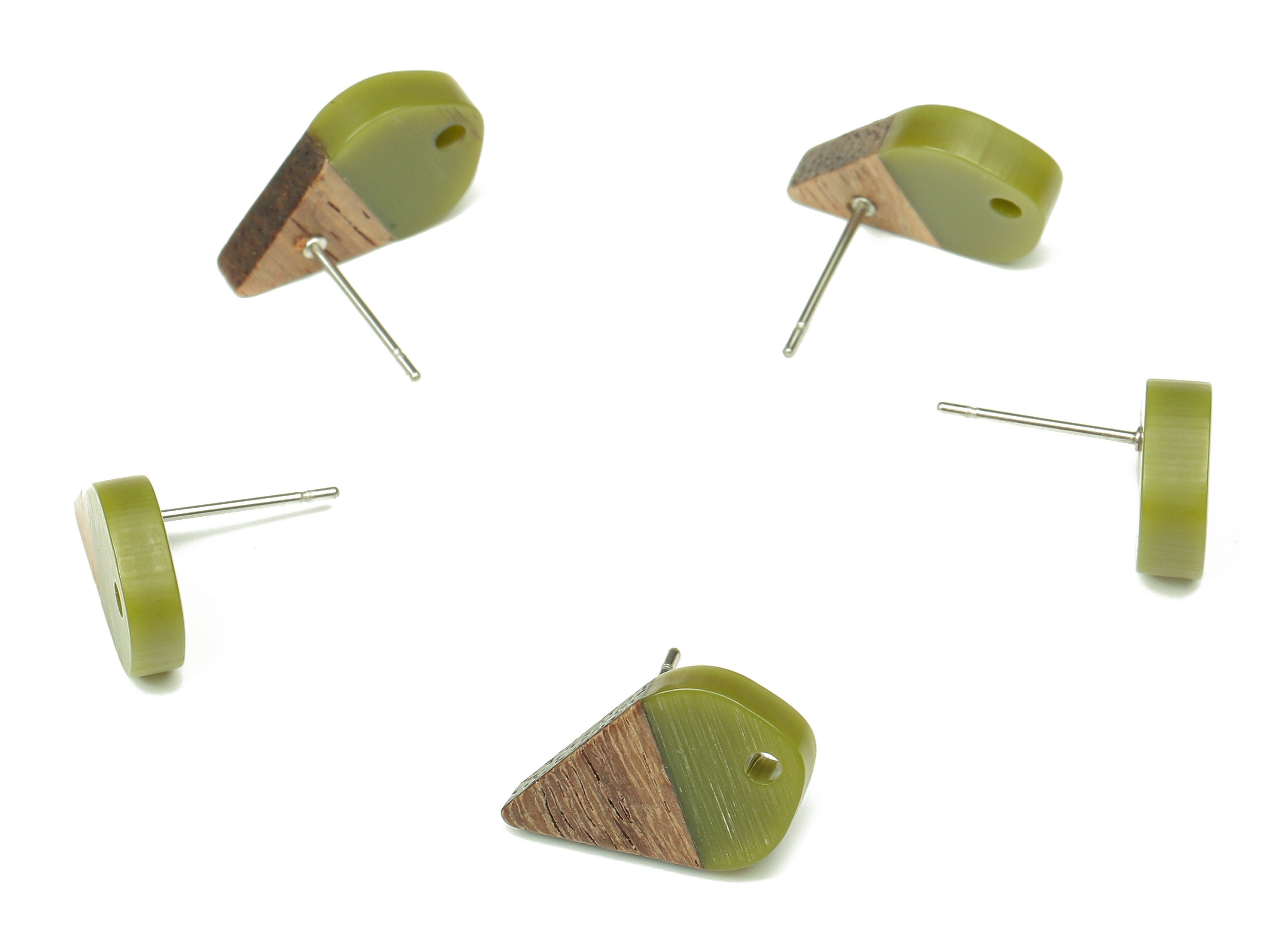 Natural Wooden Drop Earring Stud - Walnut Wood Green Resin Teardrop Earring Post - 316 Stainless Steel Stud - 17.76x10.96x2.73mm - BB1253S - DOMEDBAZAAR