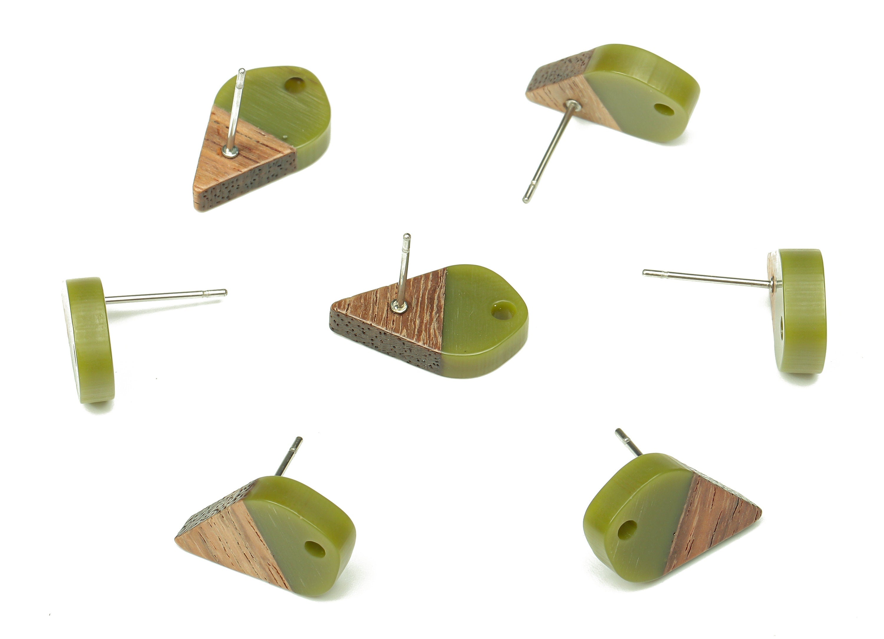 Natural Wooden Drop Earring Stud - Walnut Wood Green Resin Teardrop Earring Post - 316 Stainless Steel Stud - 17.76x10.96x2.73mm - BB1253S - DOMEDBAZAAR