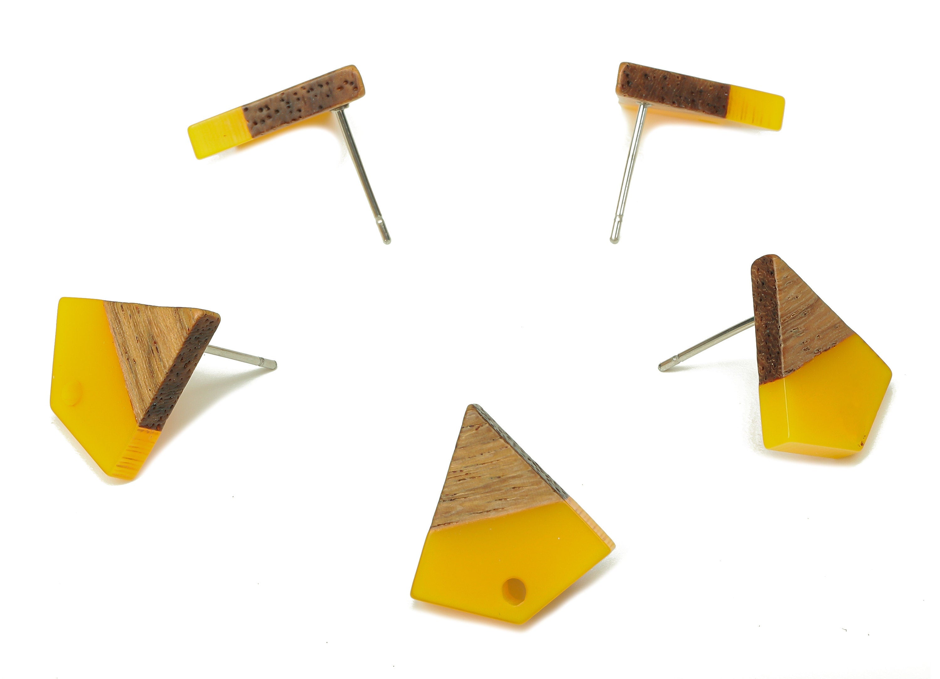 Natural Wooden Diamond Earring Stud - Walnut Wood Yellow Resin Rhombus Post - 316 Stainless Steel Stud - 16.35x15.23x3.28mm - BB1254P - DOMEDBAZAAR