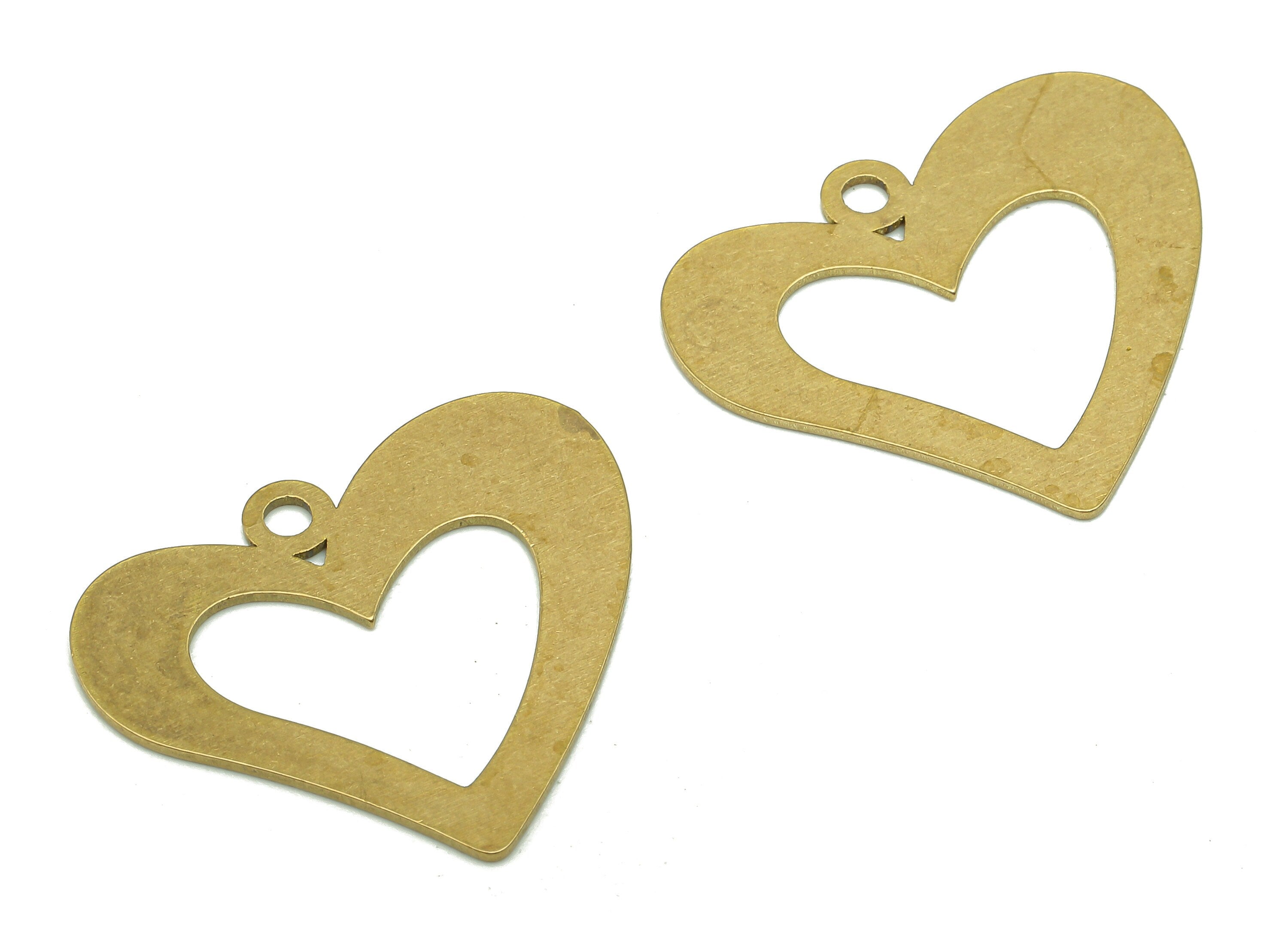 Brass Heart Earring Charms - Raw Brass Heart Earring - Heart Pendant With Loop - Heart Charm For Necklace - 24.9x21.04x0.73mm - PPA5357 - DOMEDBAZAAR