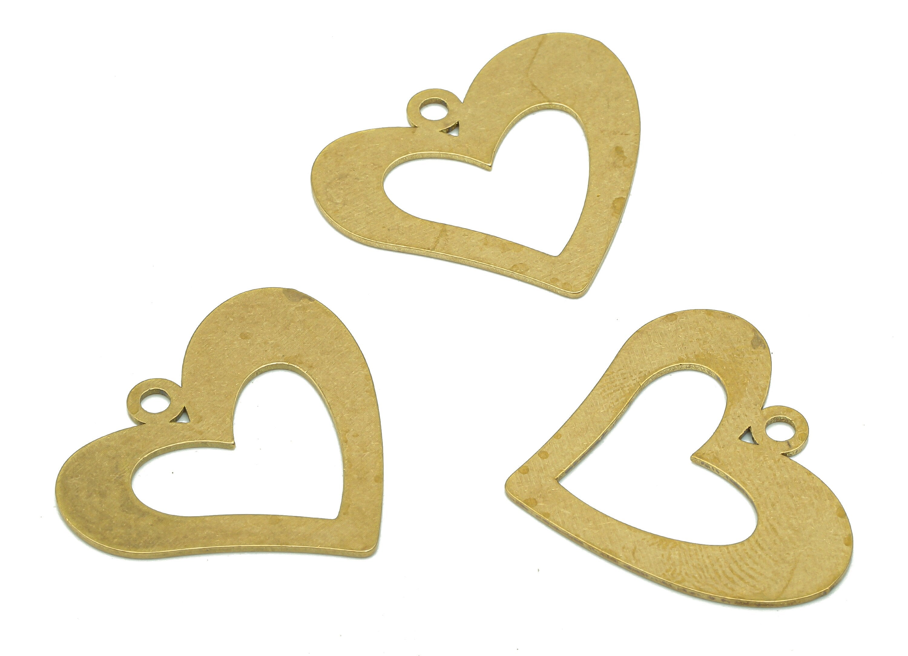 Brass Heart Earring Charms - Raw Brass Heart Earring - Heart Pendant With Loop - Heart Charm For Necklace - 24.9x21.04x0.73mm - PPA5357 - DOMEDBAZAAR